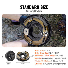 VEVOR brake assembly installed on axle demonstrating direct-fit convenience