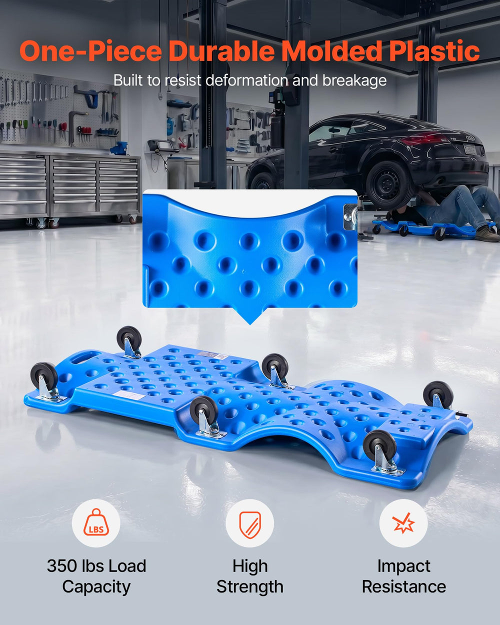 VEVOR creeper HDPE material texture showing durable impact resistance