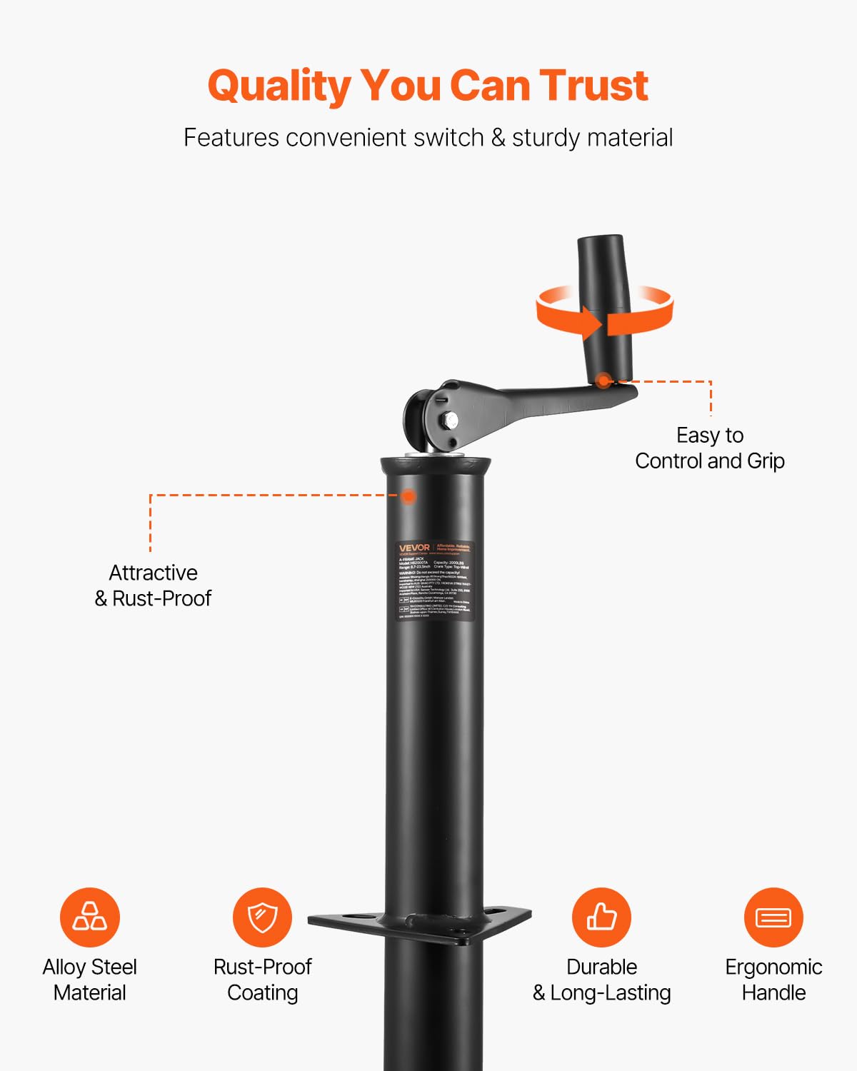 VEVOR removable handle detail showing easy manual operation benefit