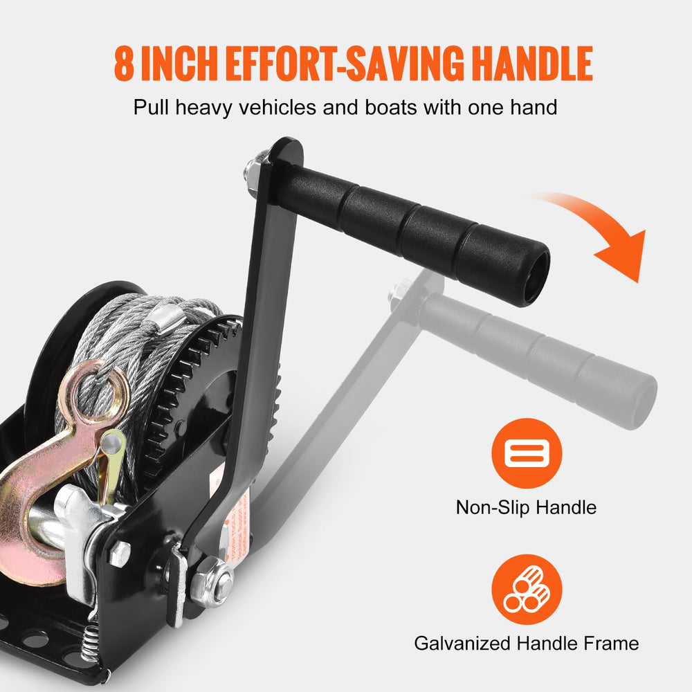VEVOR ergonomic 8-inch handle emphasizing comfortable crank leverage