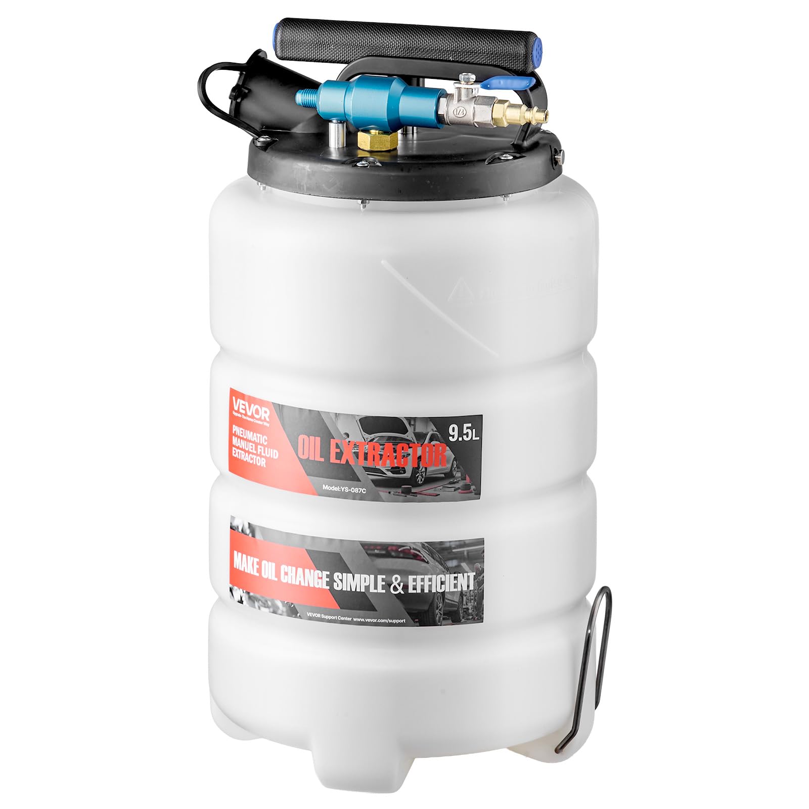 VEVOR next to a gallon jug showing 9.5L capacity for fewer empties benefit