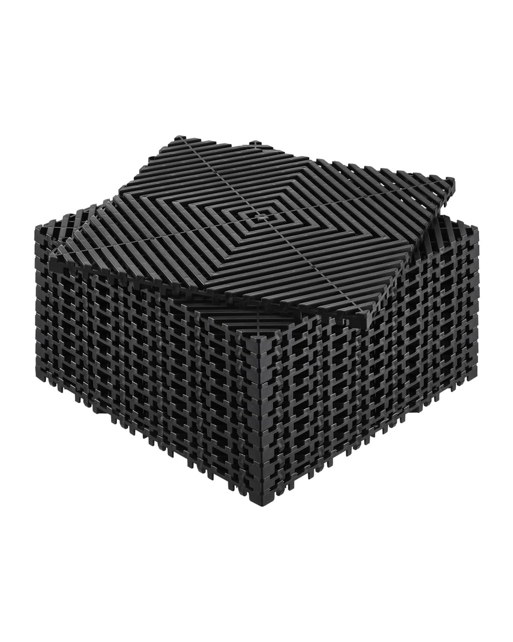 VEVOR front view of 12-piece drainage mat kit showing assembled tiles and packaging benefit durable flooring