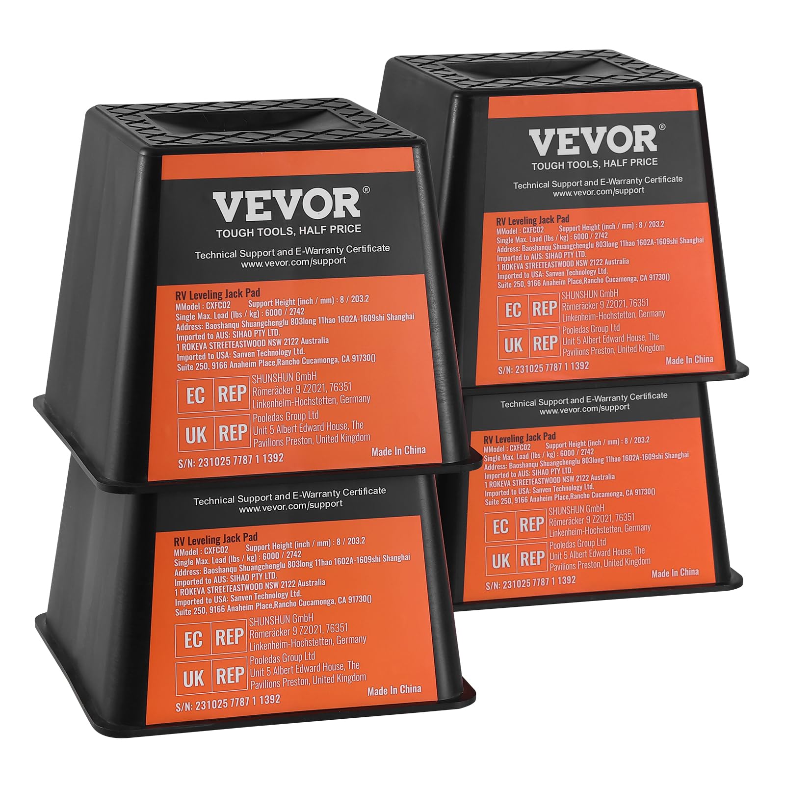 VEVOR front view of 4-pack blocks showing compact storage and strength