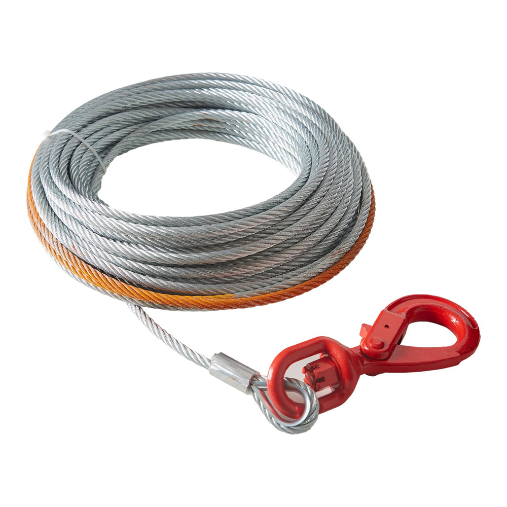 VEVOR front view of winch cable showing full coil and packaging for easy storage
