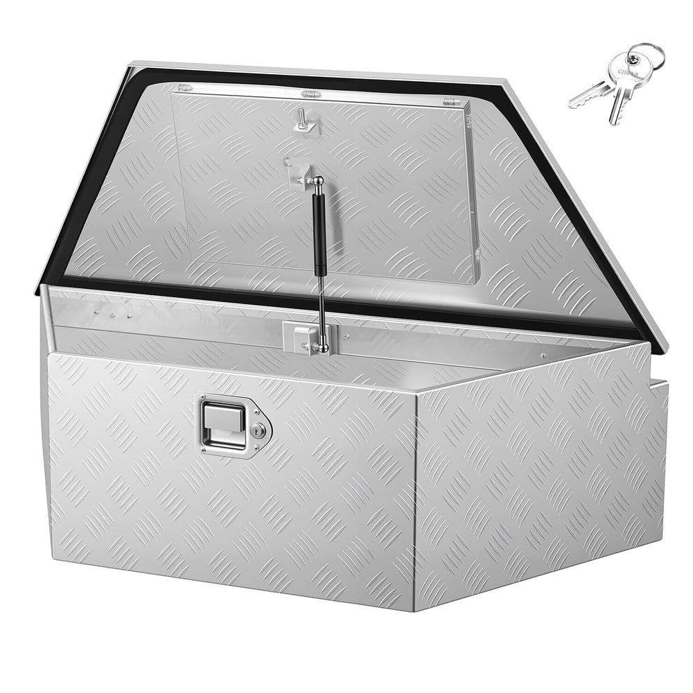 VEVOR front view of trailer tongue box showing sturdy lock and weatherproof fit