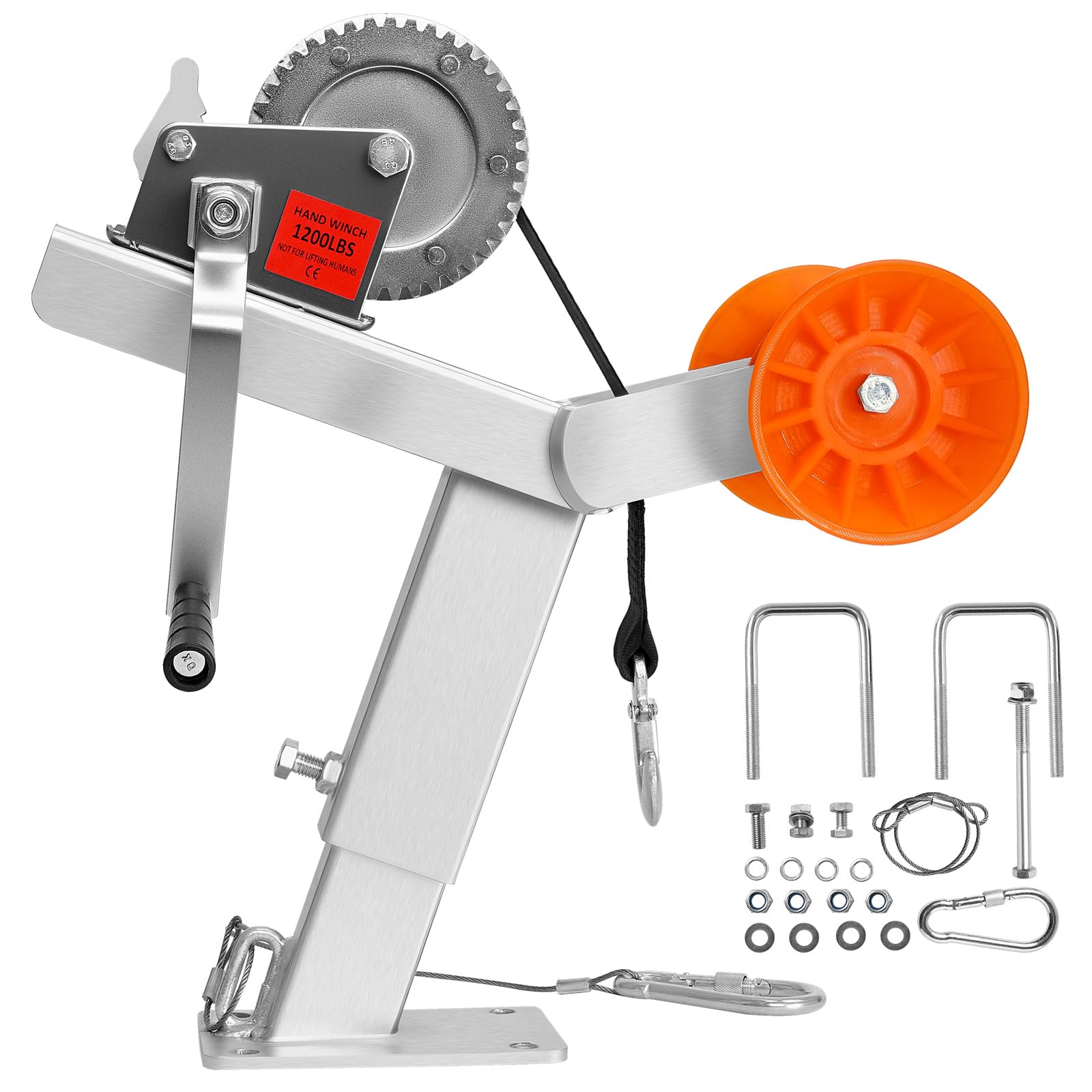 VEVOR front view of winch assembly showing secure mount and ready-to-use benefit