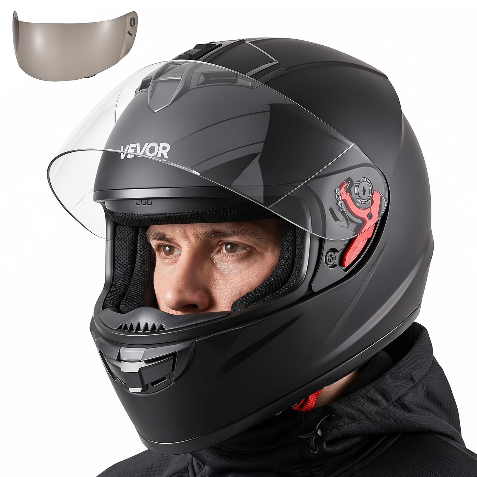 VEVOR helmet front view showing full-face protection and DOT safety