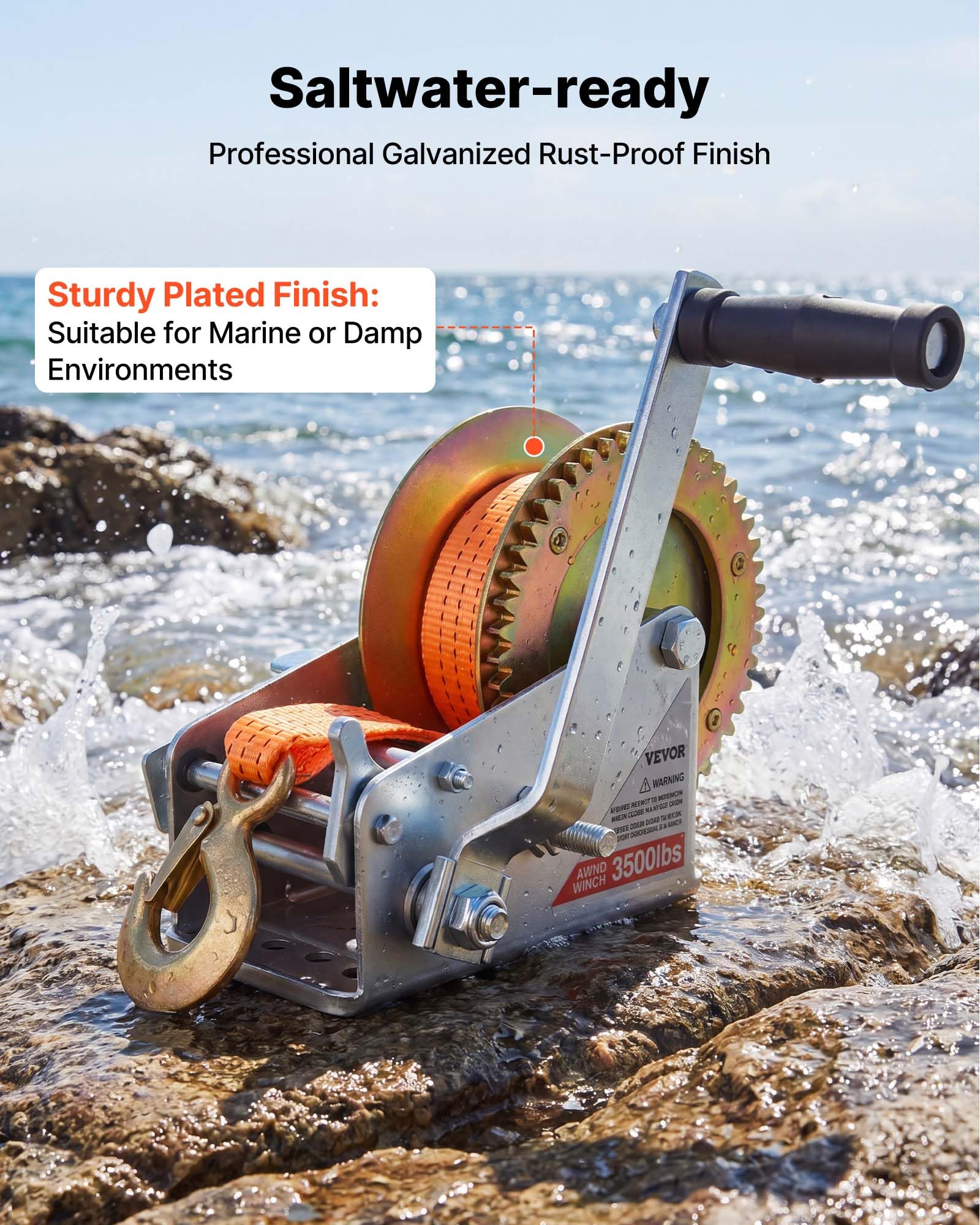 VEVOR galvanized finish detail protecting steel body from corrosion in marine environments