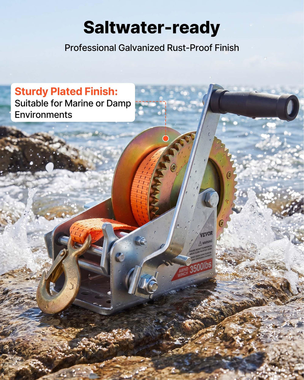 VEVOR galvanized finish detail protecting steel body from corrosion in marine environments