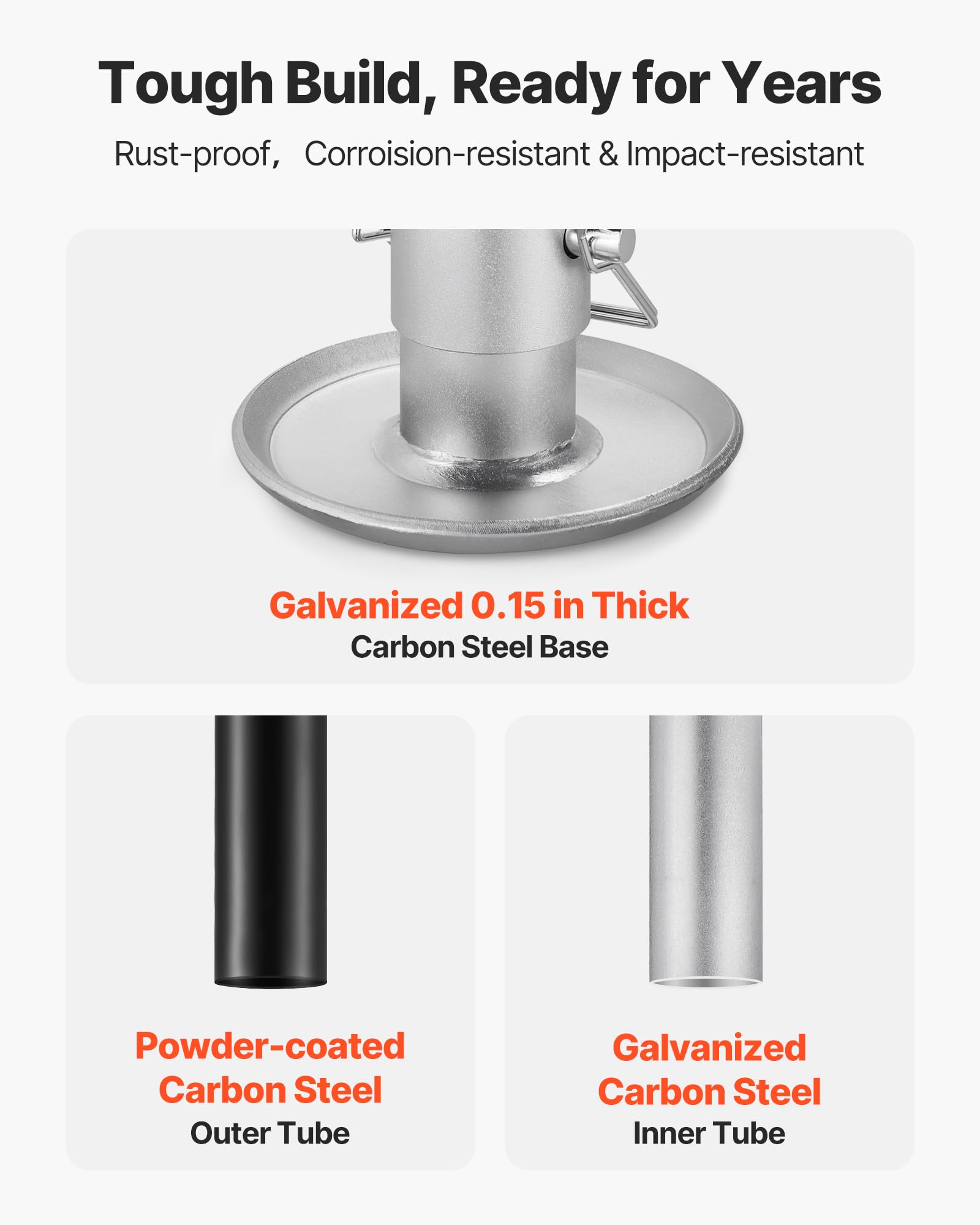 VEVOR galvanized inner tube close-up for corrosion resistance and lasting strength