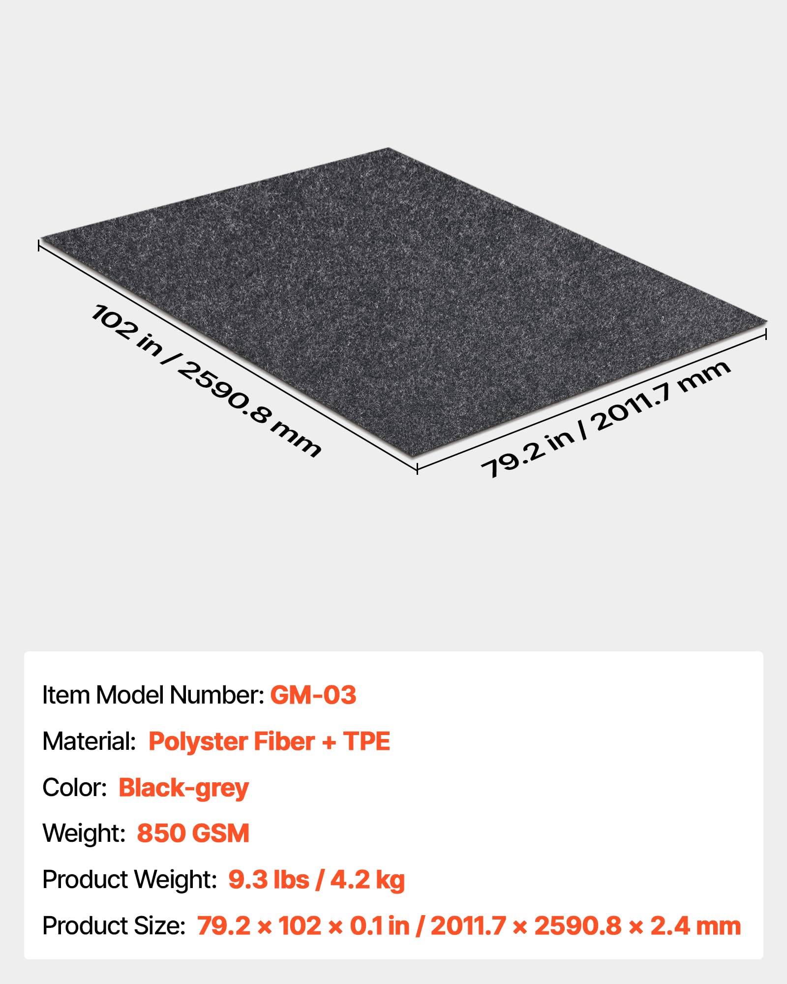 VEVOR mat beside tape measure showing true size and scale for fitment