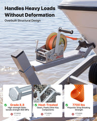 VEVOR gearbox and 3-position ratchet closeup highlighting robust gearing and secure control