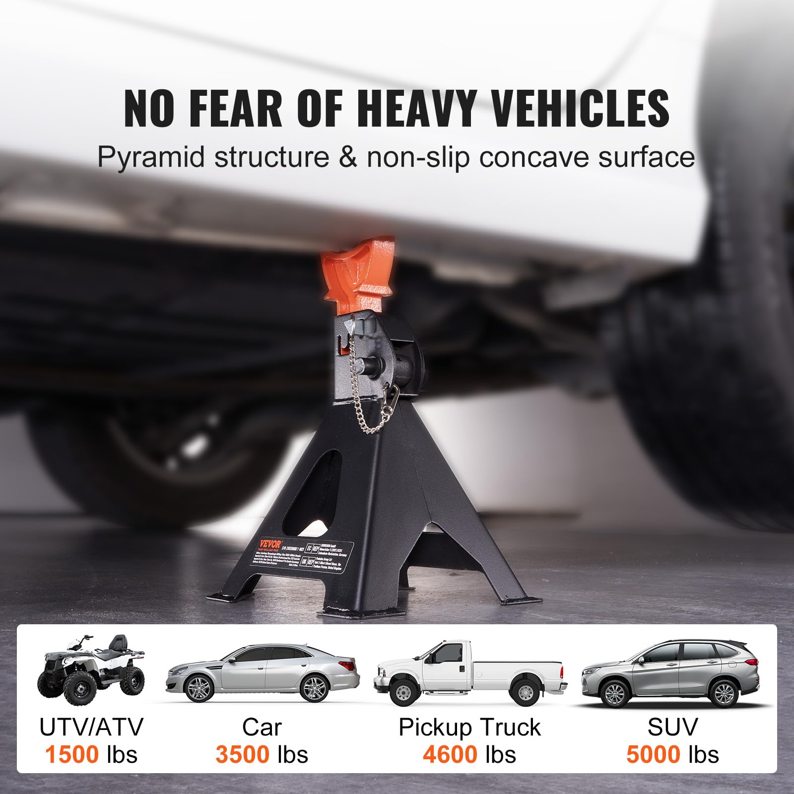 VEVOR height-range comparison showing adjustable 10.8–16.3 inch scale for correct lift