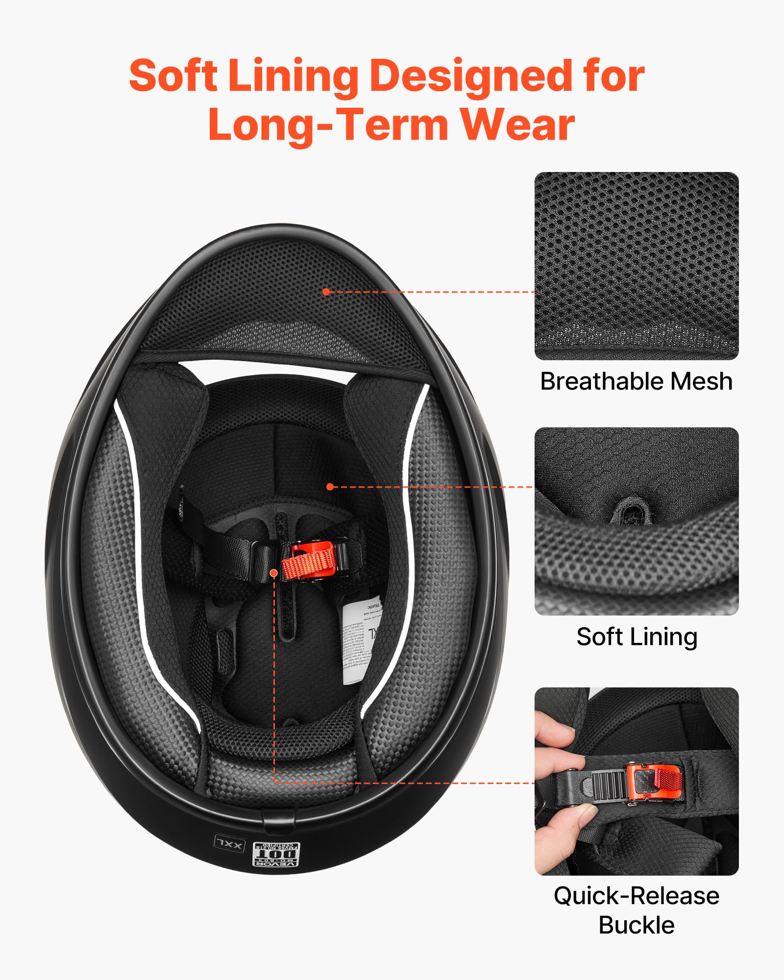 VEVOR helmet internal Bluetooth speaker pockets showing connectivity benefit