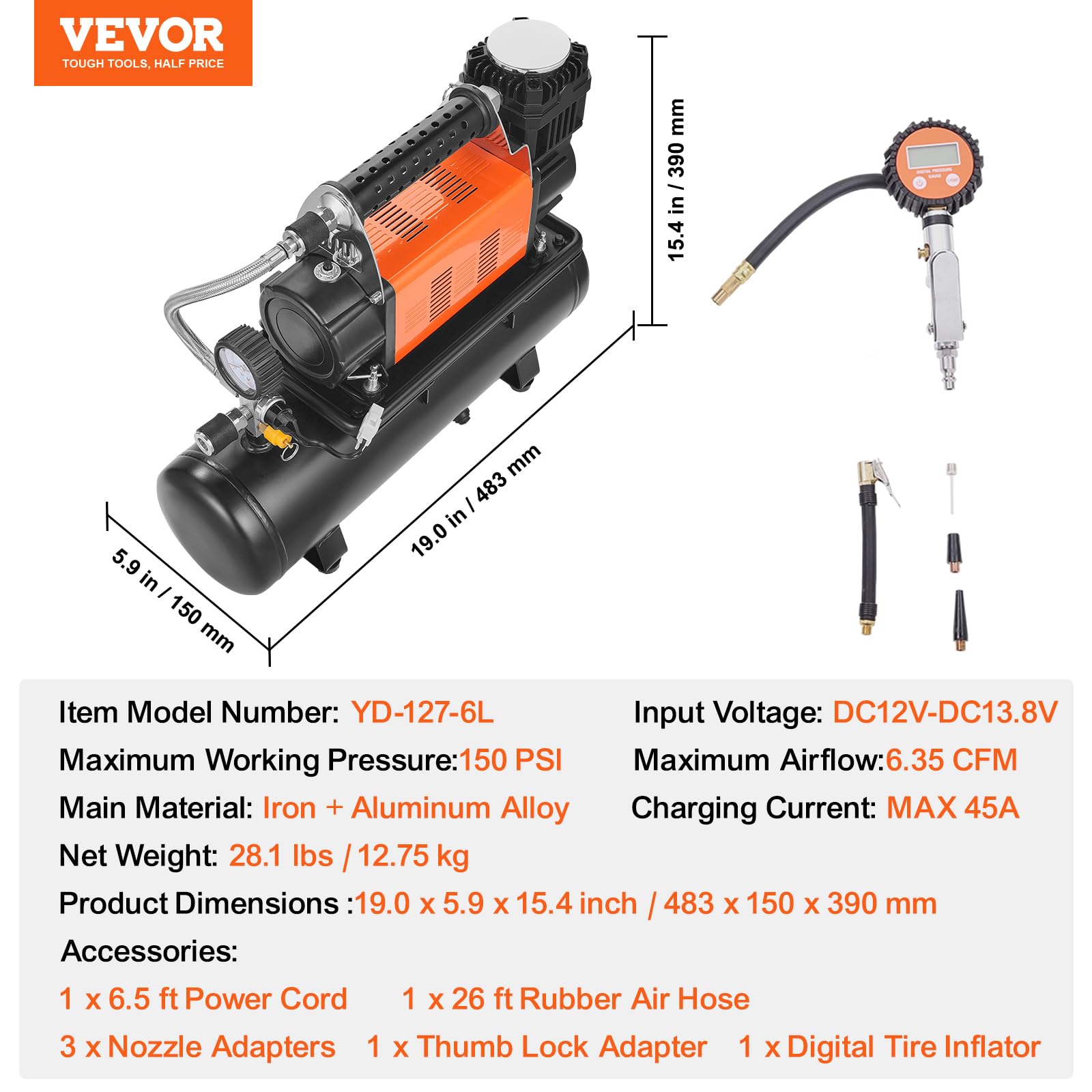 VEVOR inflator attached to car tire demonstrating fast inflation and hands-on use