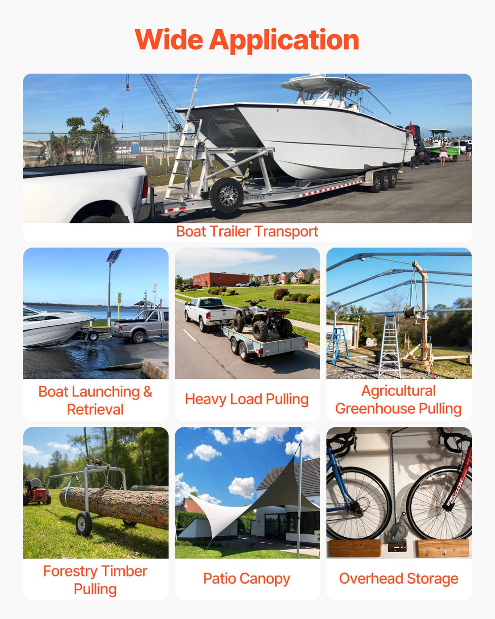 VEVOR mounted on boat trailer demonstrating ready-to-use towing setup