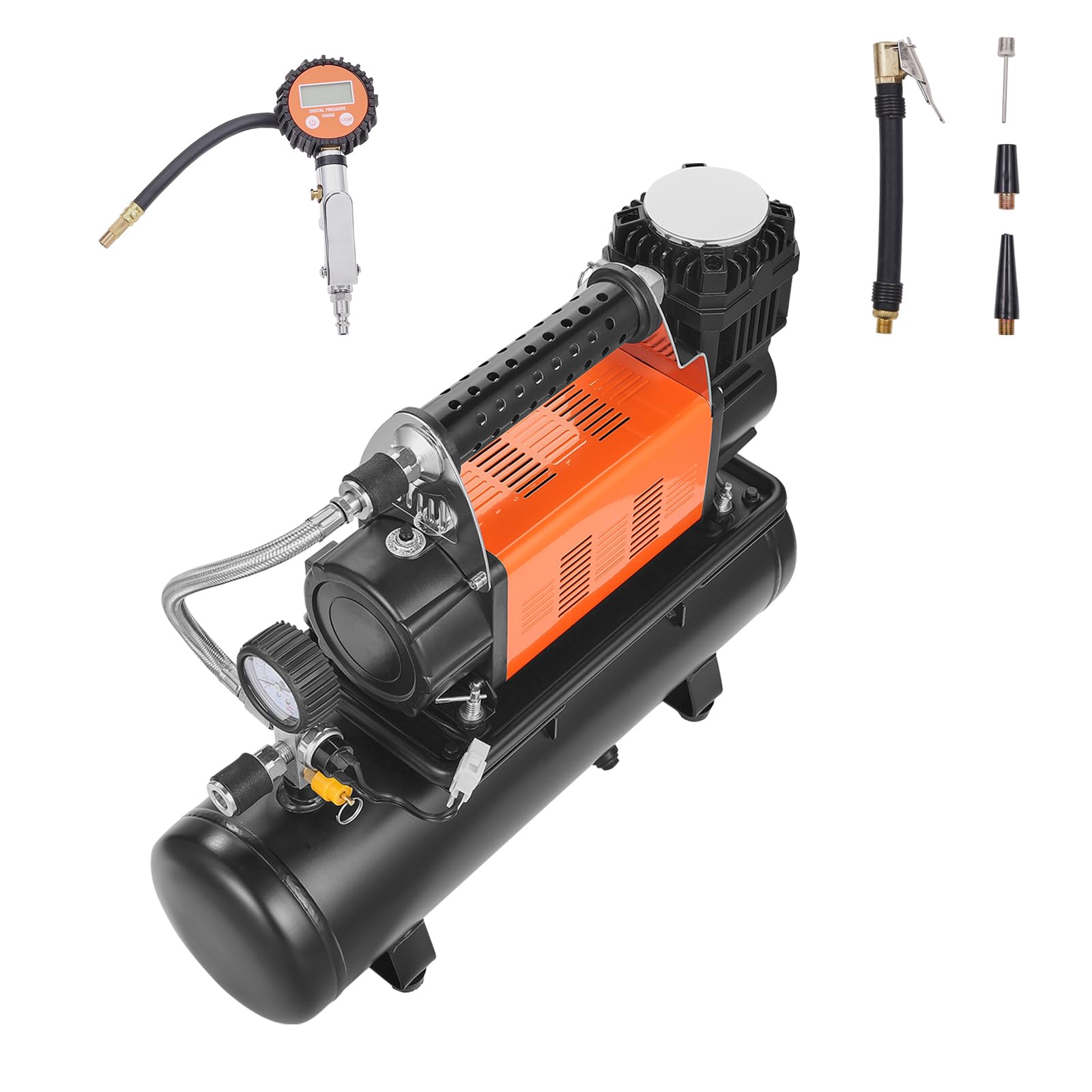 VEVOR roadside lifestyle setup with compressor in trunk for emergency preparedness