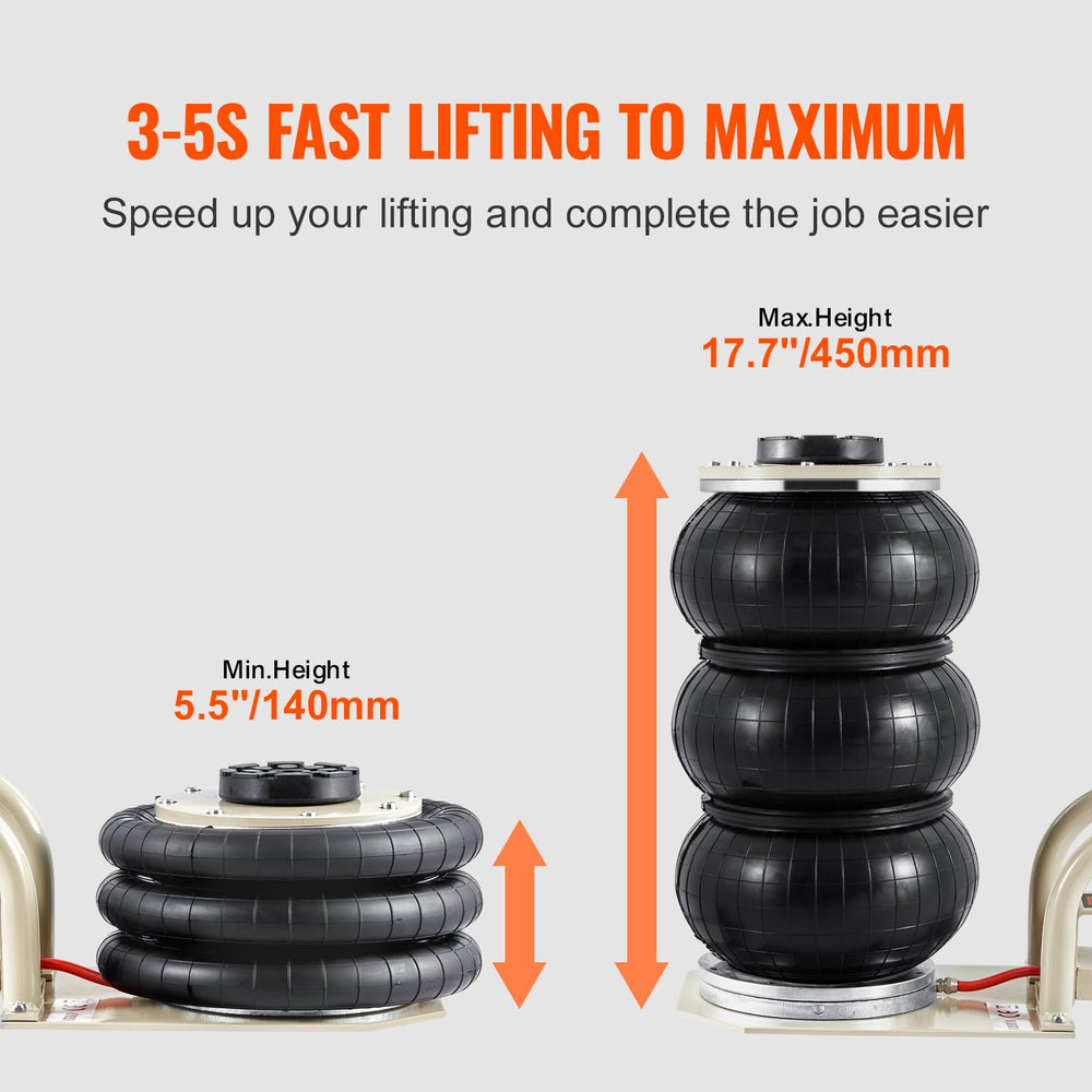 VEVOR lifting height scale demonstrating 5.5 to 17.7 inch range