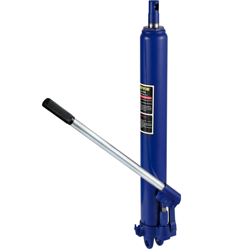 VEVOR long ram jack front view showing compact 8-ton body and mounting benefit
