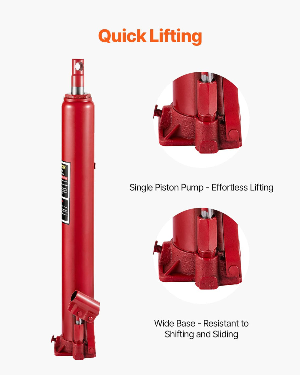VEVOR rubber comfort handle close-up demonstrating anti-slip grip and lower fatigue