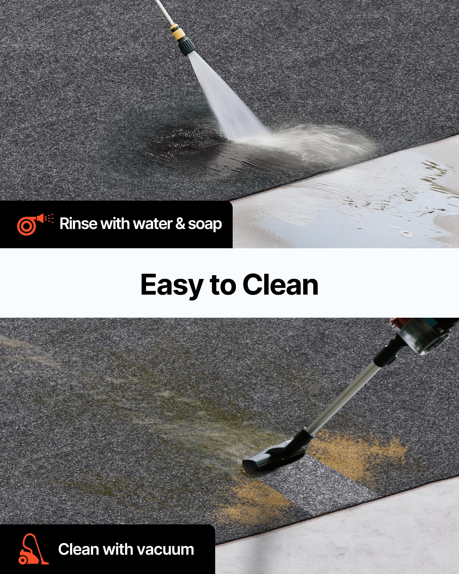 VEVOR mat under a parked car illustrating full vehicle coverage and spill protection
