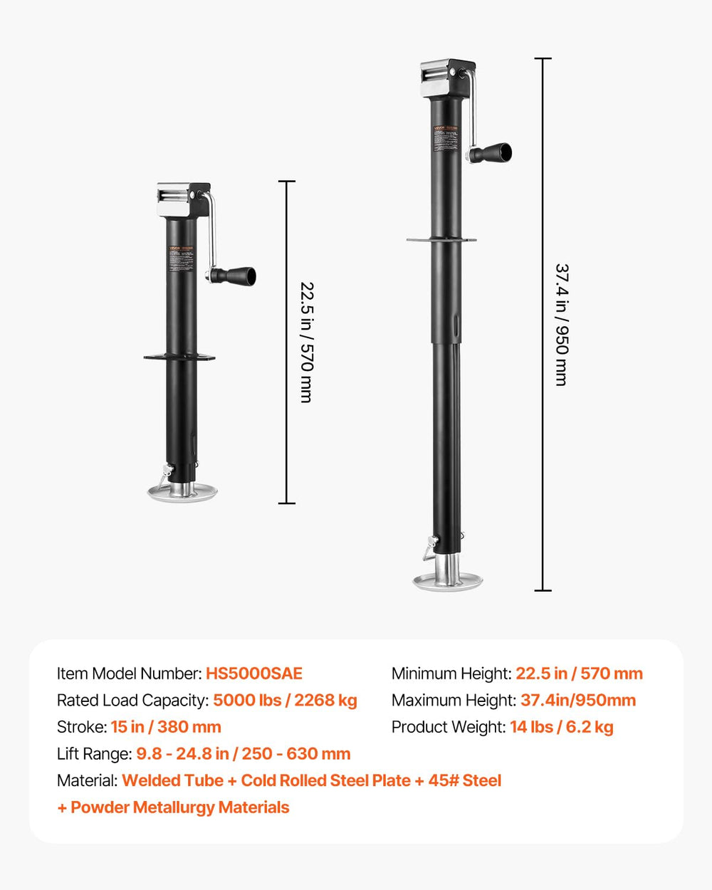 VEVOR jack bolted to horse trailer tongue demonstrating secure mounting