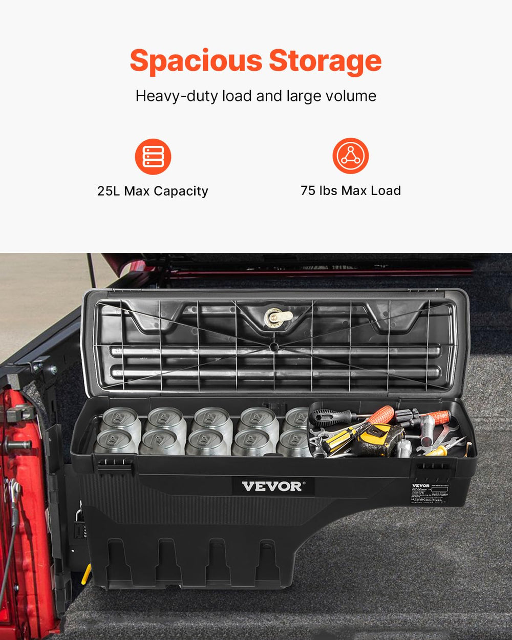 VEVOR mounted under tonneau cover illustrating 3 inch clearance compatibility