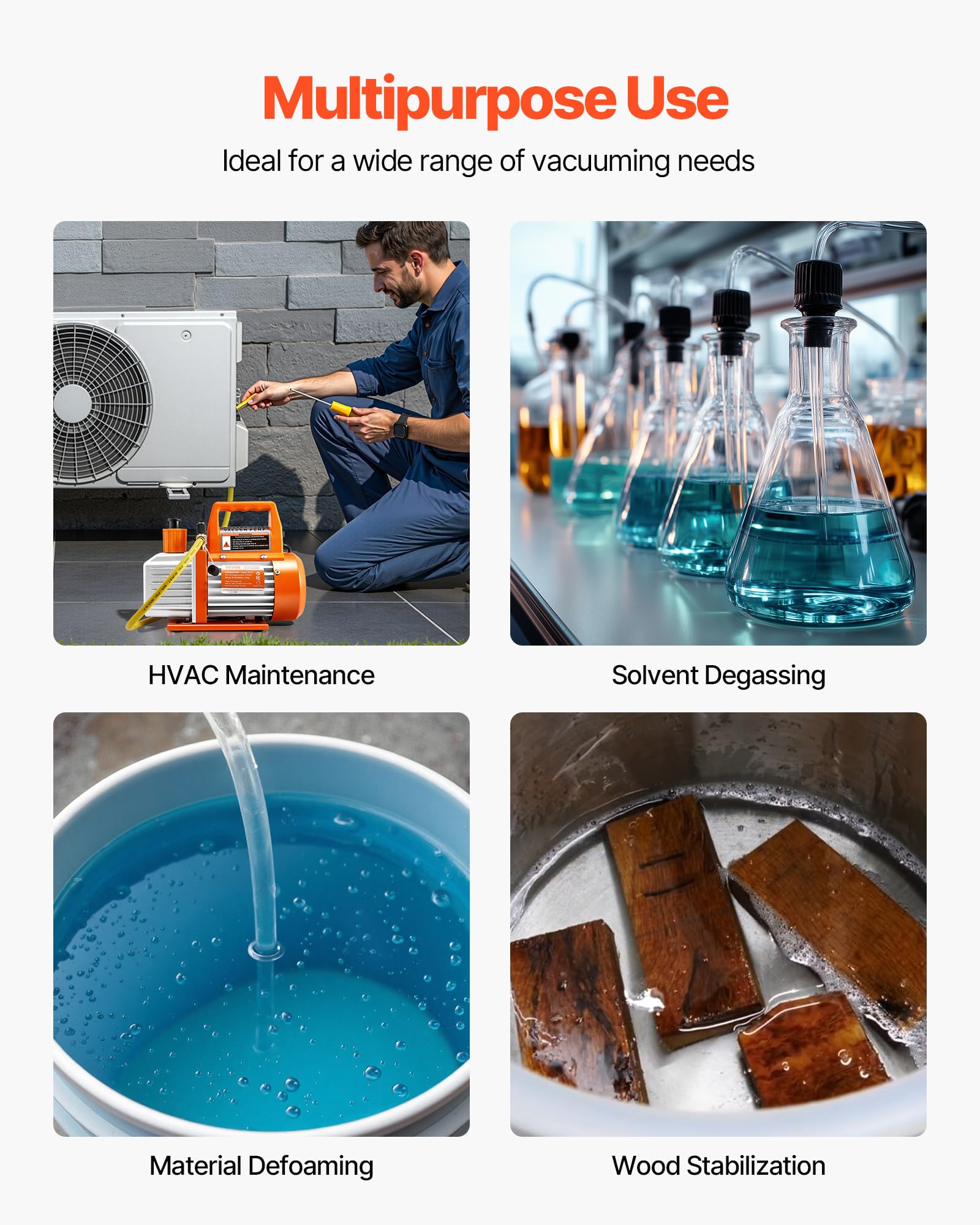 VEVOR included vacuum oil bottle and accessories for immediate start-up