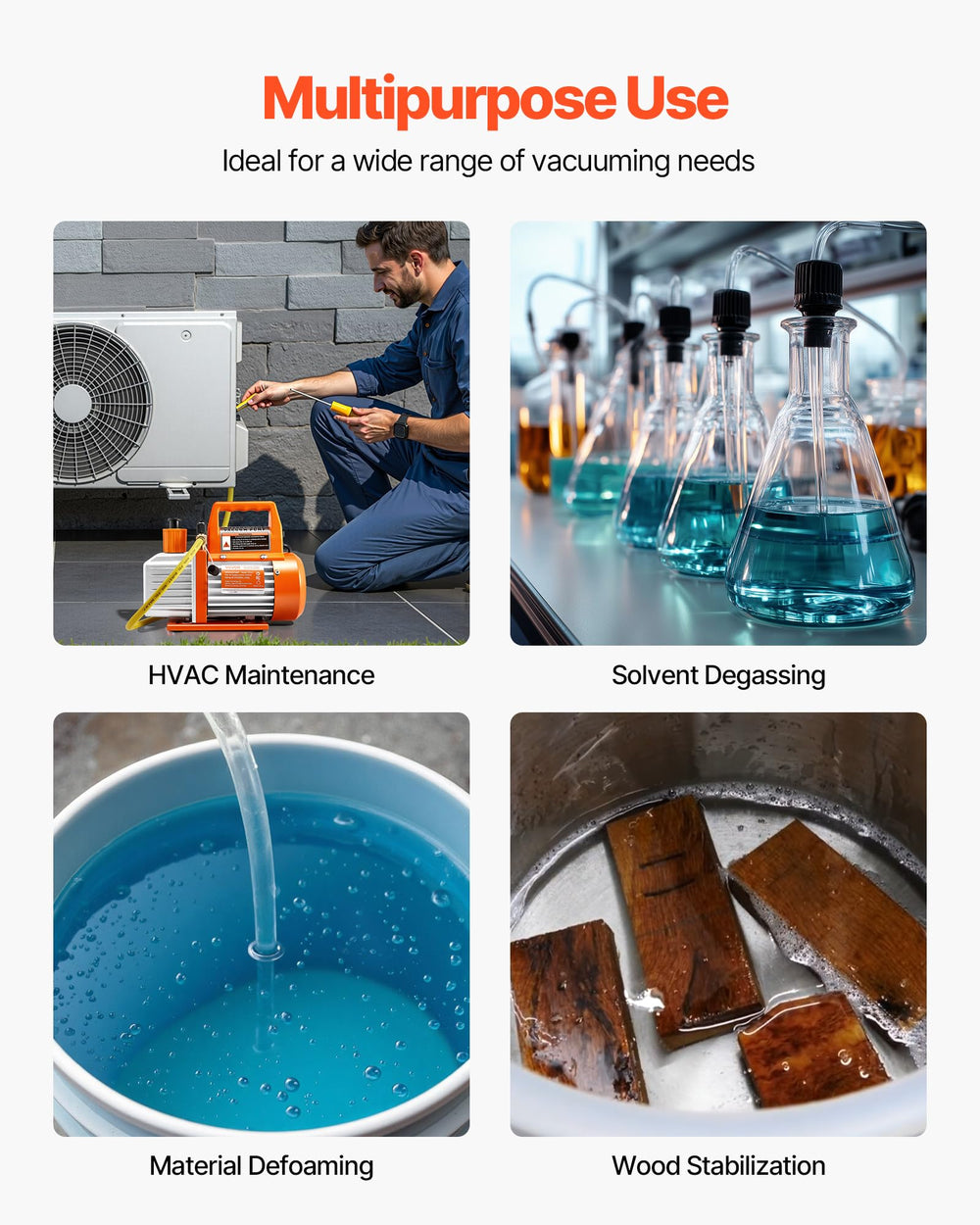 VEVOR included vacuum oil bottle and accessories for immediate start-up