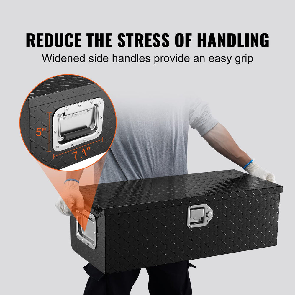 VEVOR lid held open by steel chain for safe hands-free access