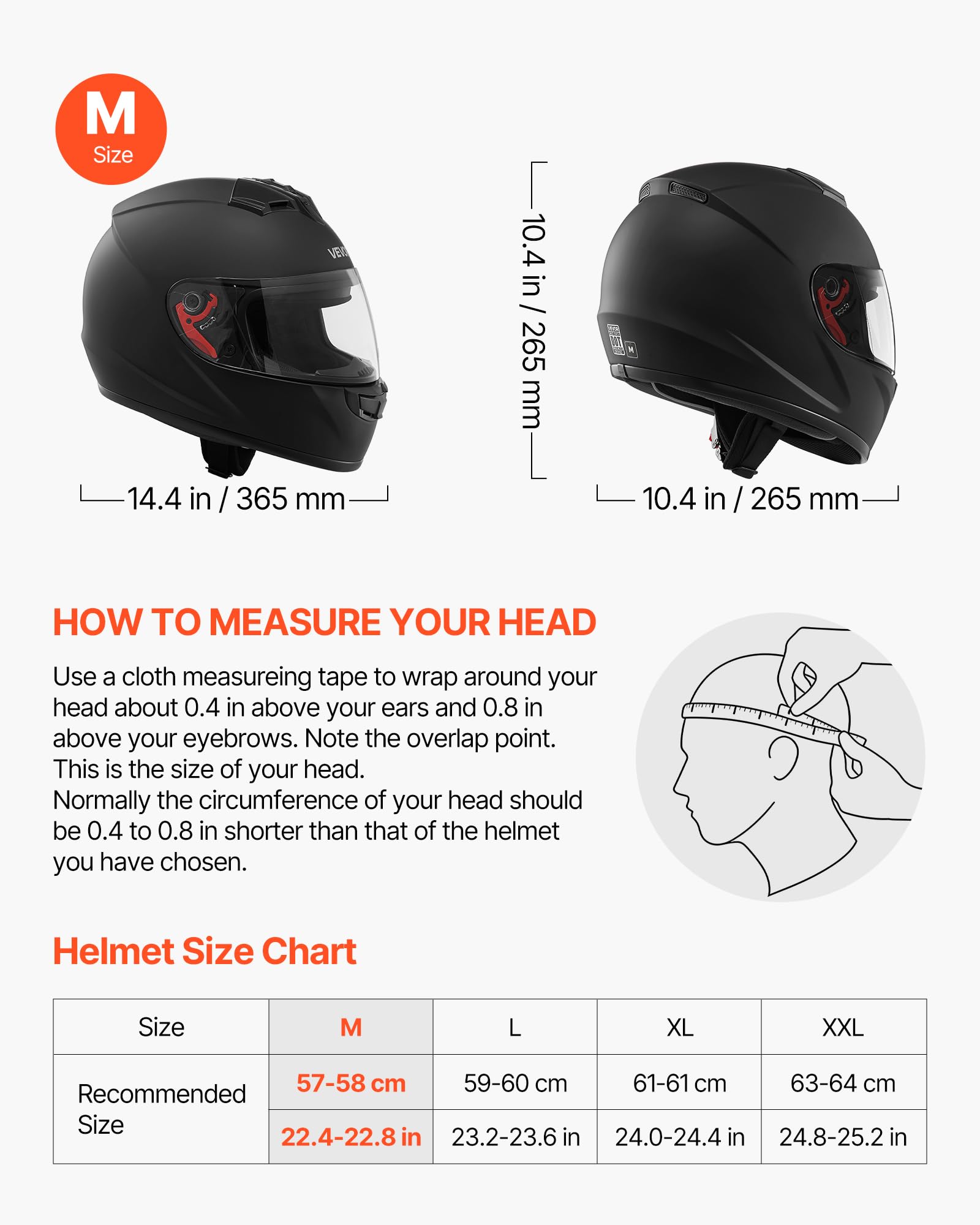 VEVOR helmet ABS shell close-up demonstrating durable impact resistance