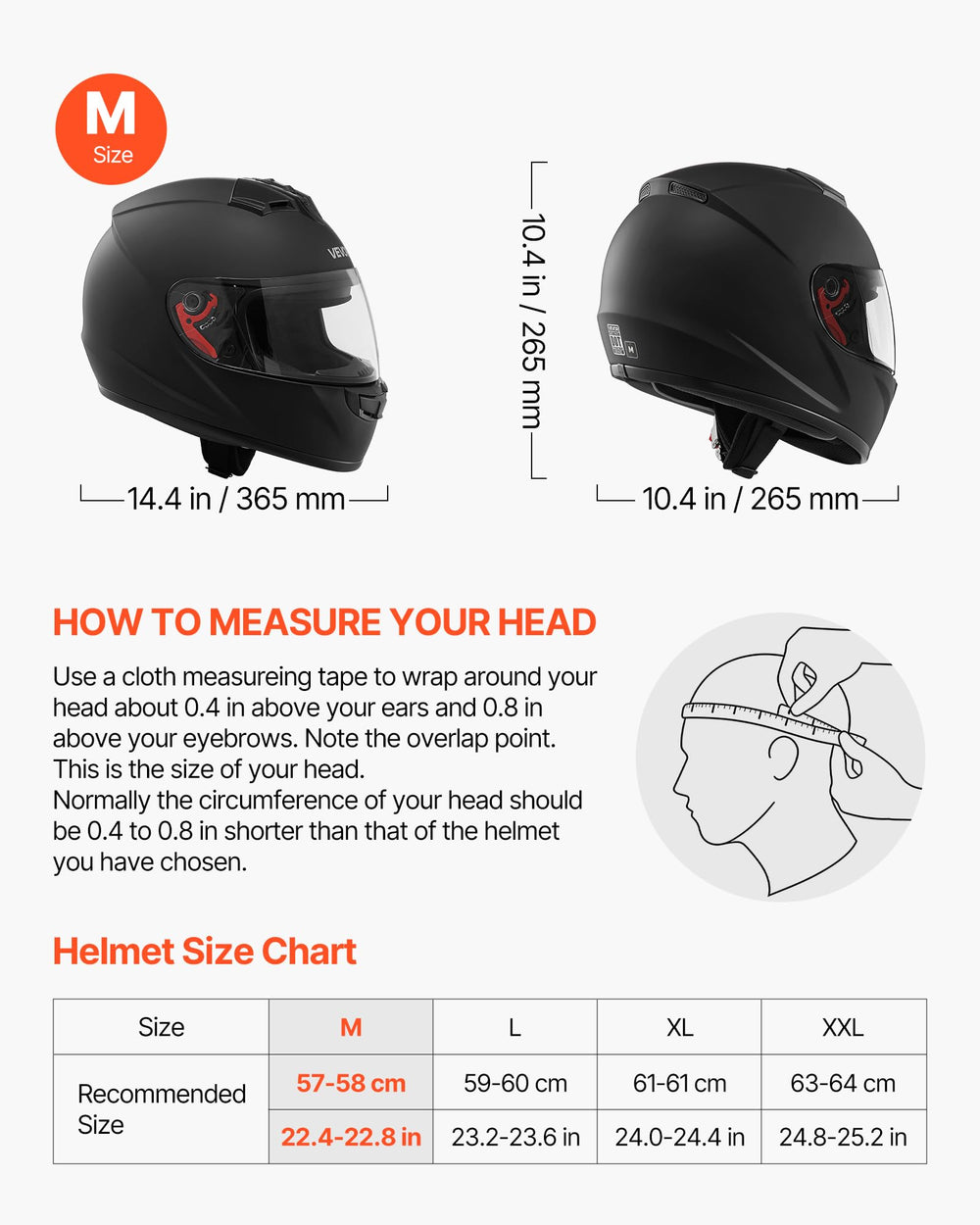 VEVOR helmet ABS shell close-up demonstrating durable impact resistance