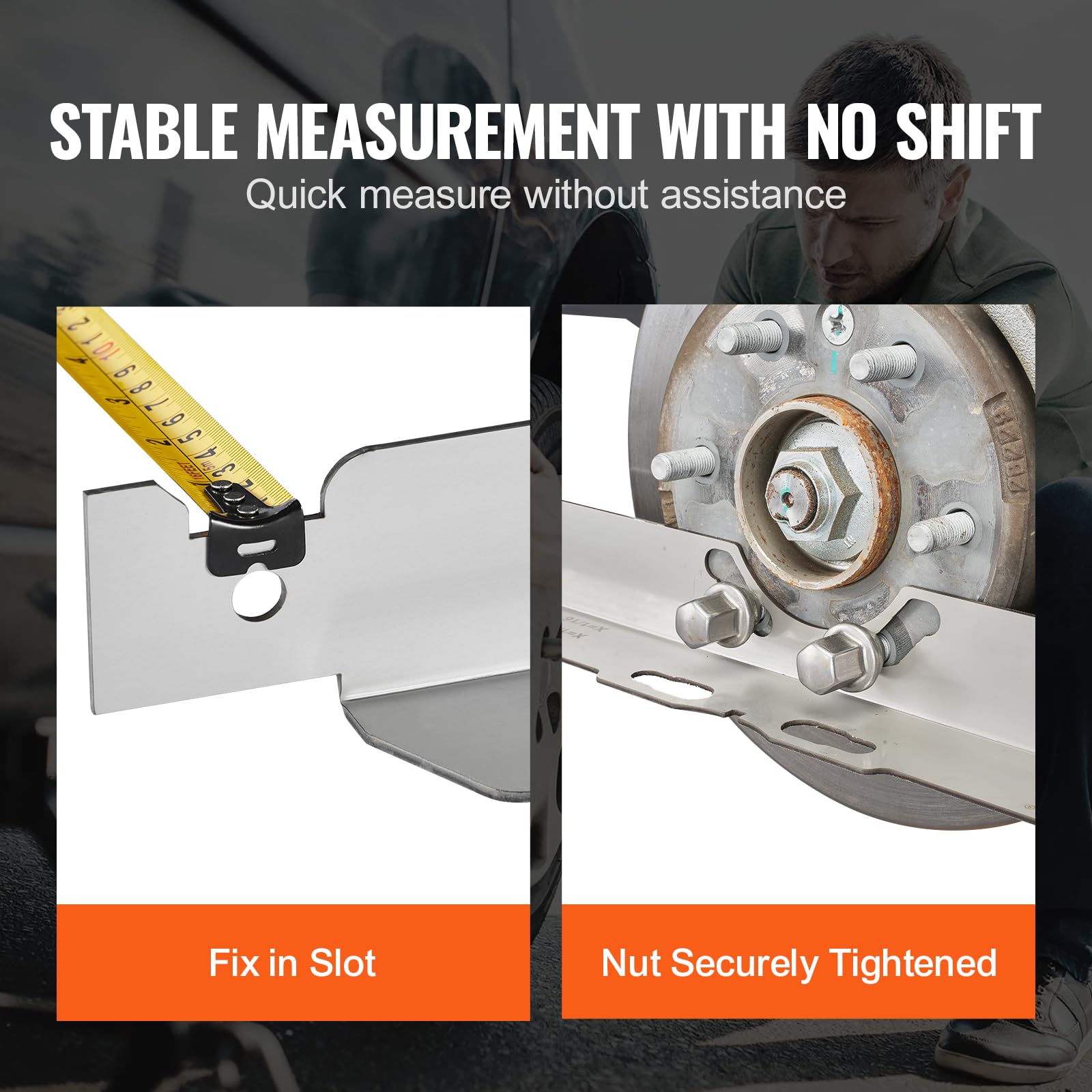 VEVOR plate mounted on wheel hub demonstrating stable measurement setup