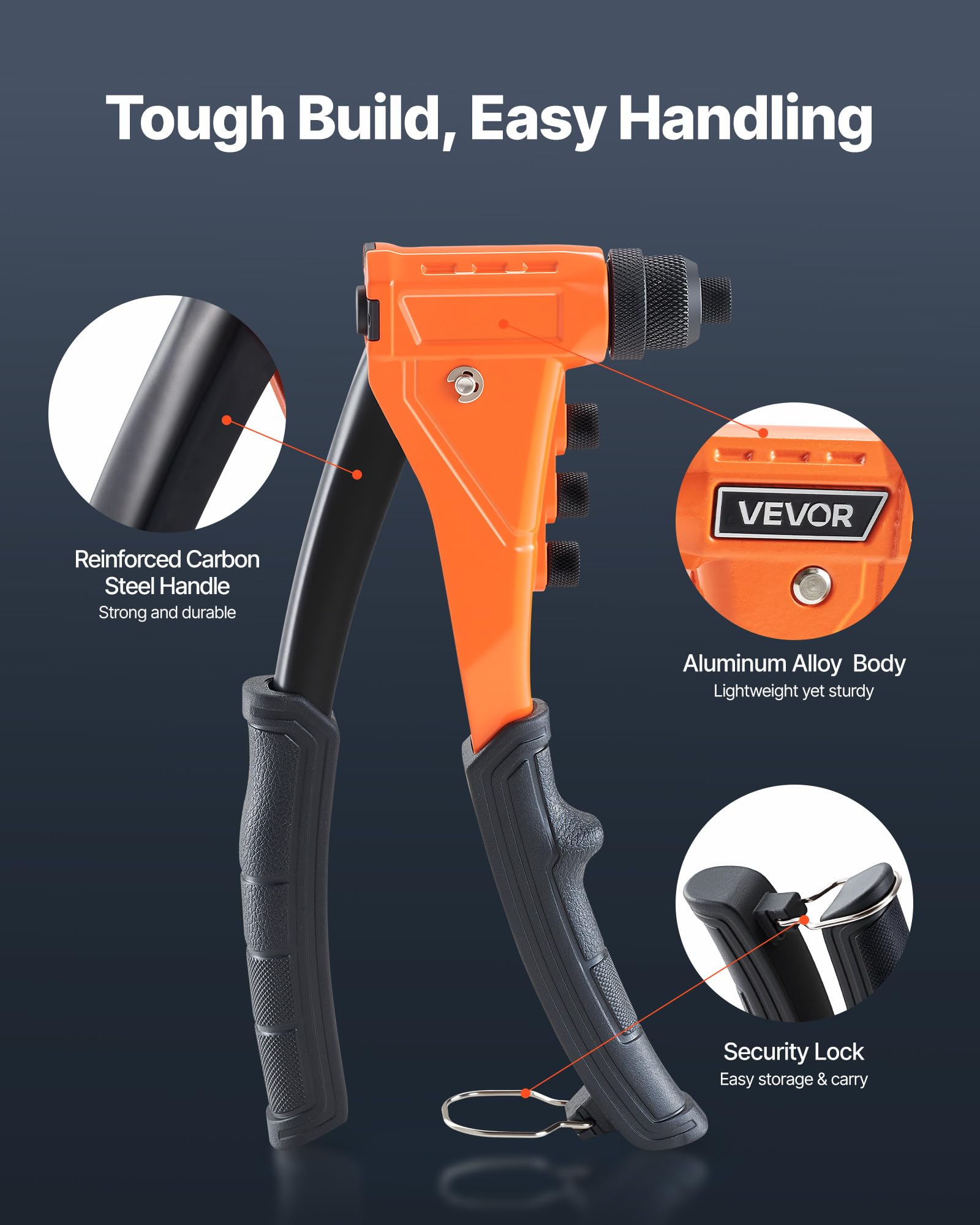 VEVOR interchangeable nosepieces with size markings, fast tool-free changes