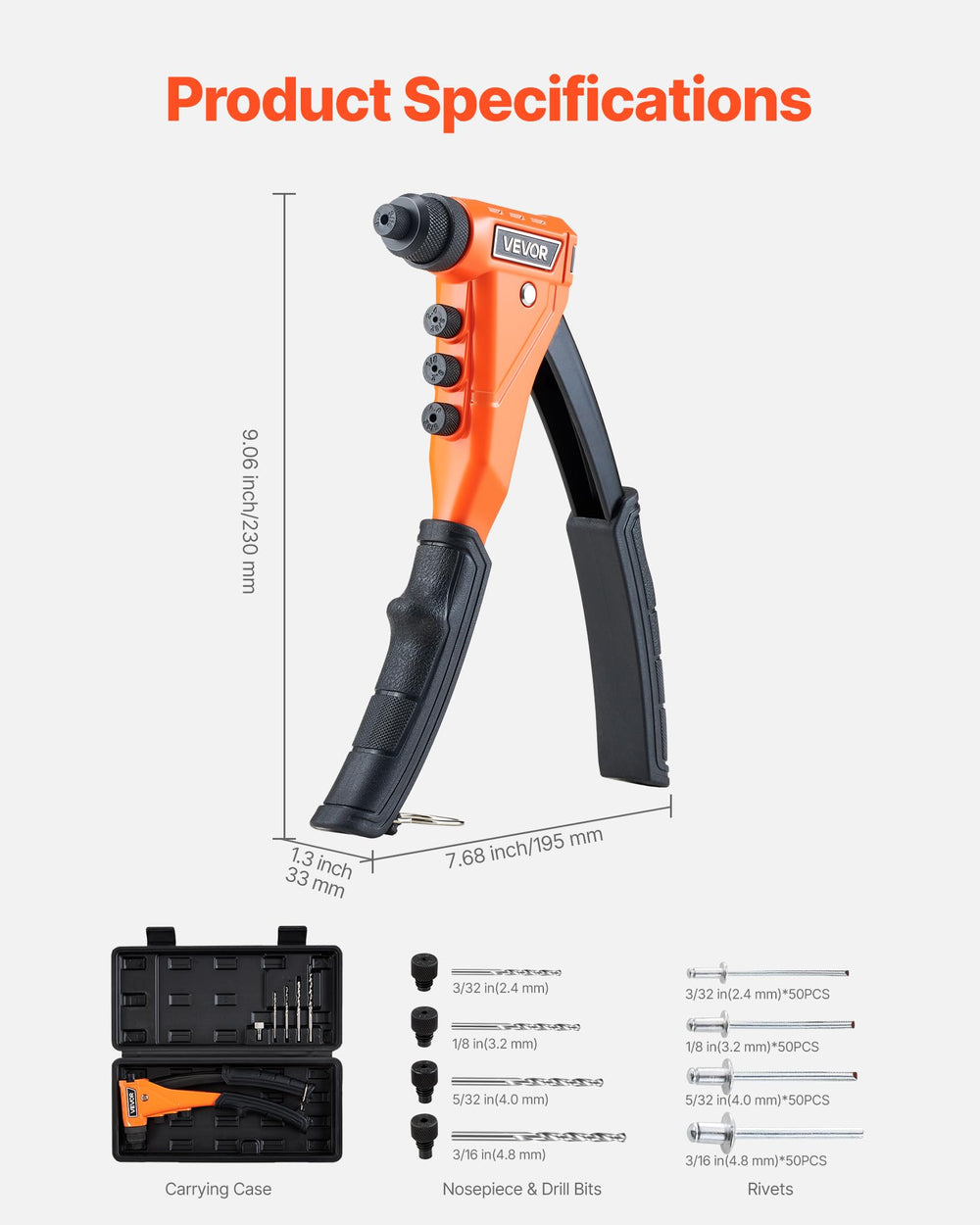 VEVOR riveter fastening metal sheet, demonstrates secure blind riveting