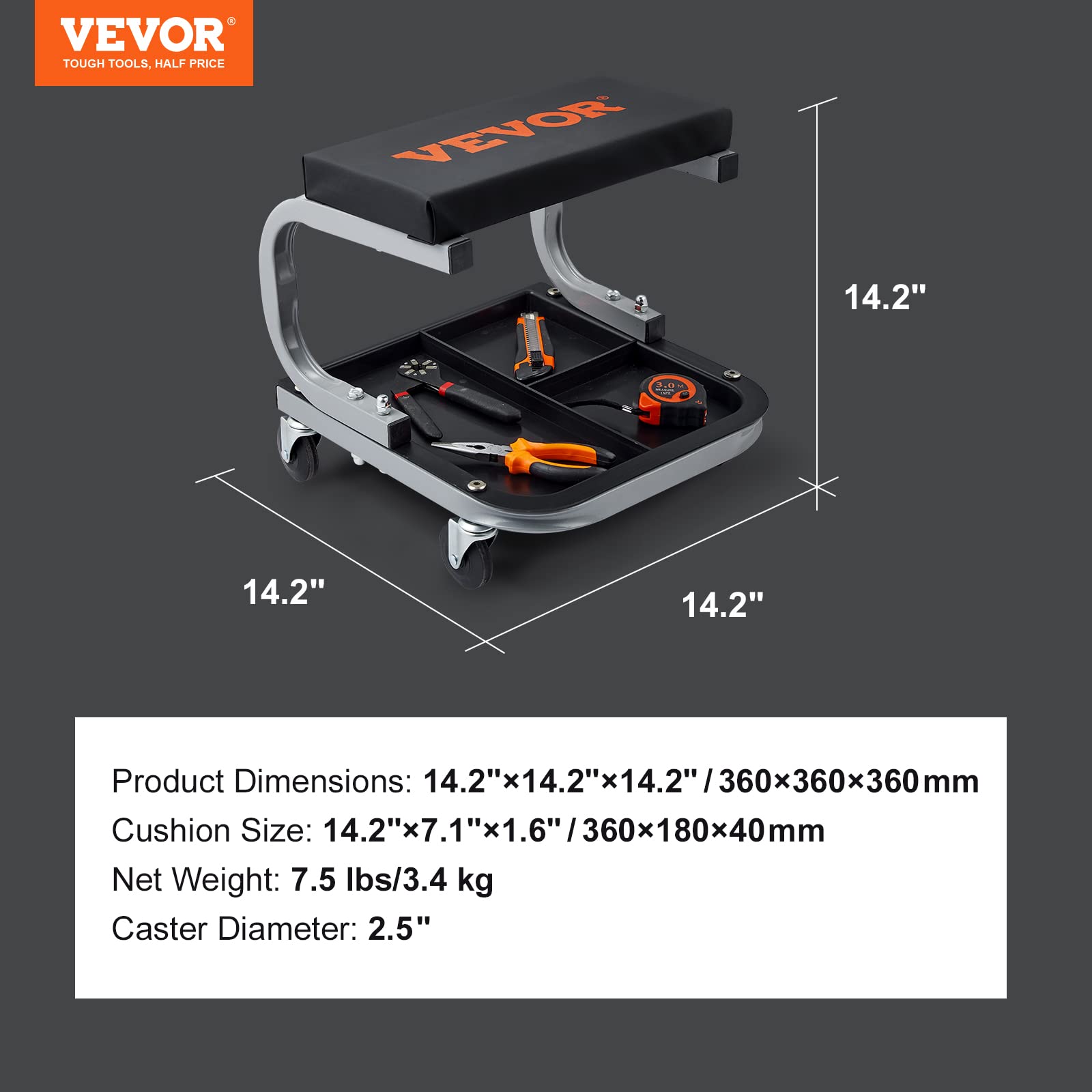 VEVOR rolling creeper in garage setting with car benefit ideal for auto repair tasks