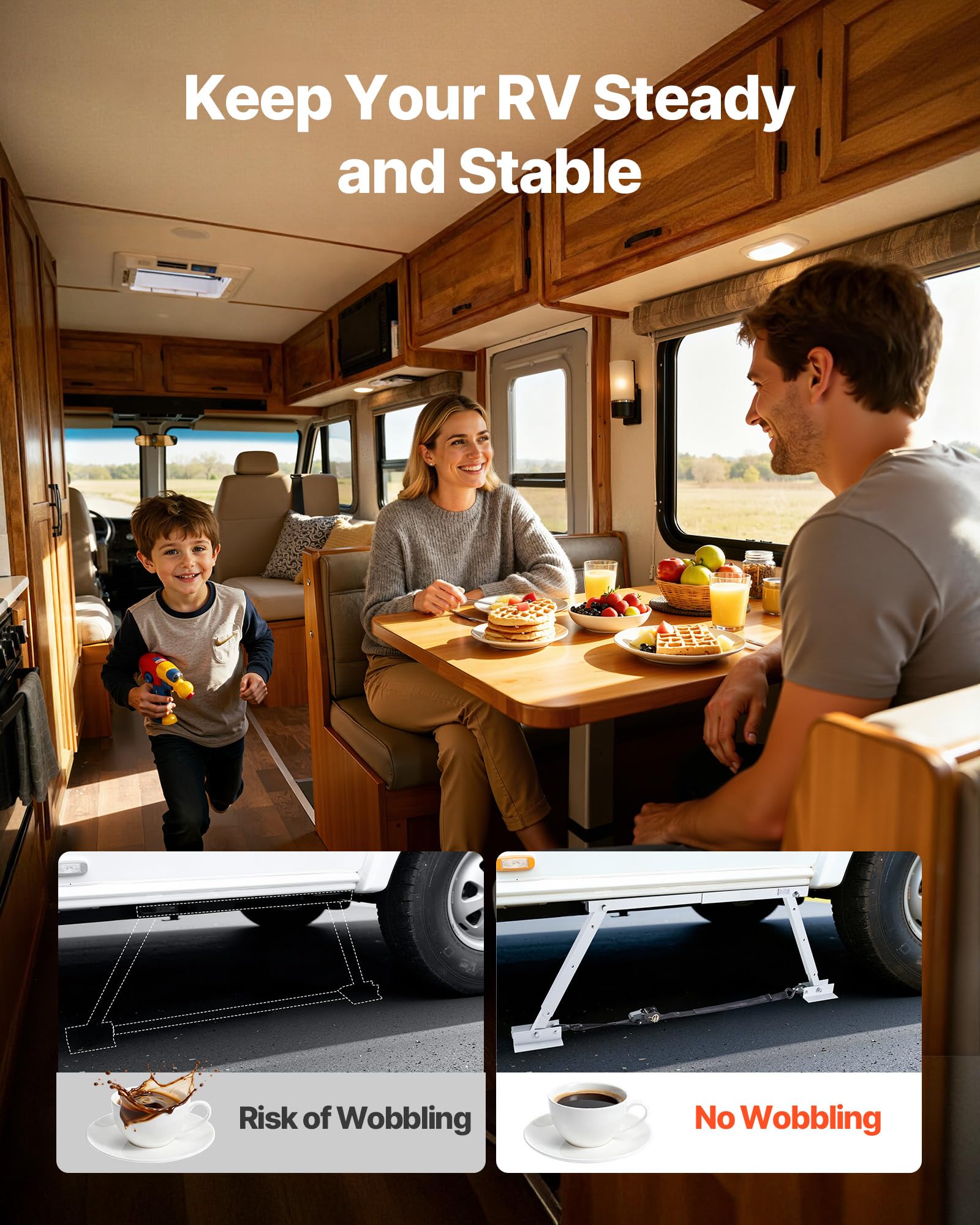 VEVOR folded stabilizer stored compactly in RV storage for easy portability