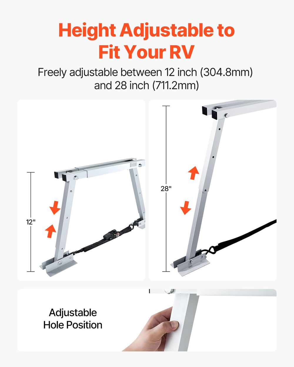 VEVOR close-up of height adjustment holes and pin for secure fit
