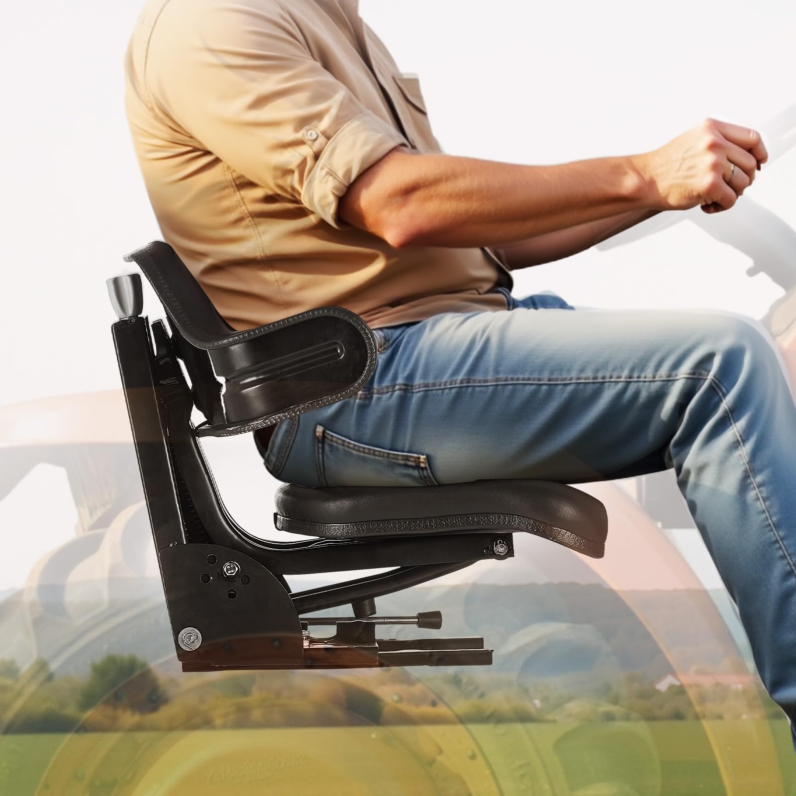 VEVOR fitted seat installed on a tractor showing real-world usage benefit