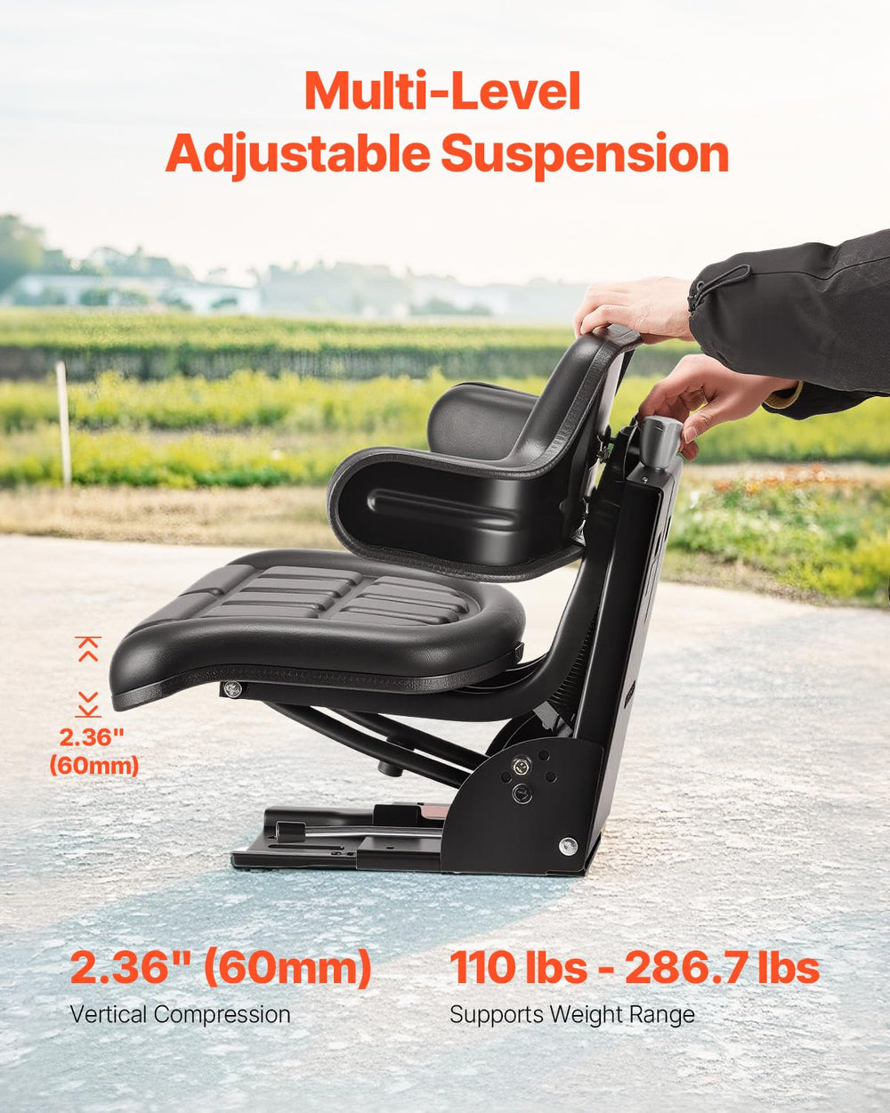VEVOR suspension close-up showing shock-absorbing components and smoother ride