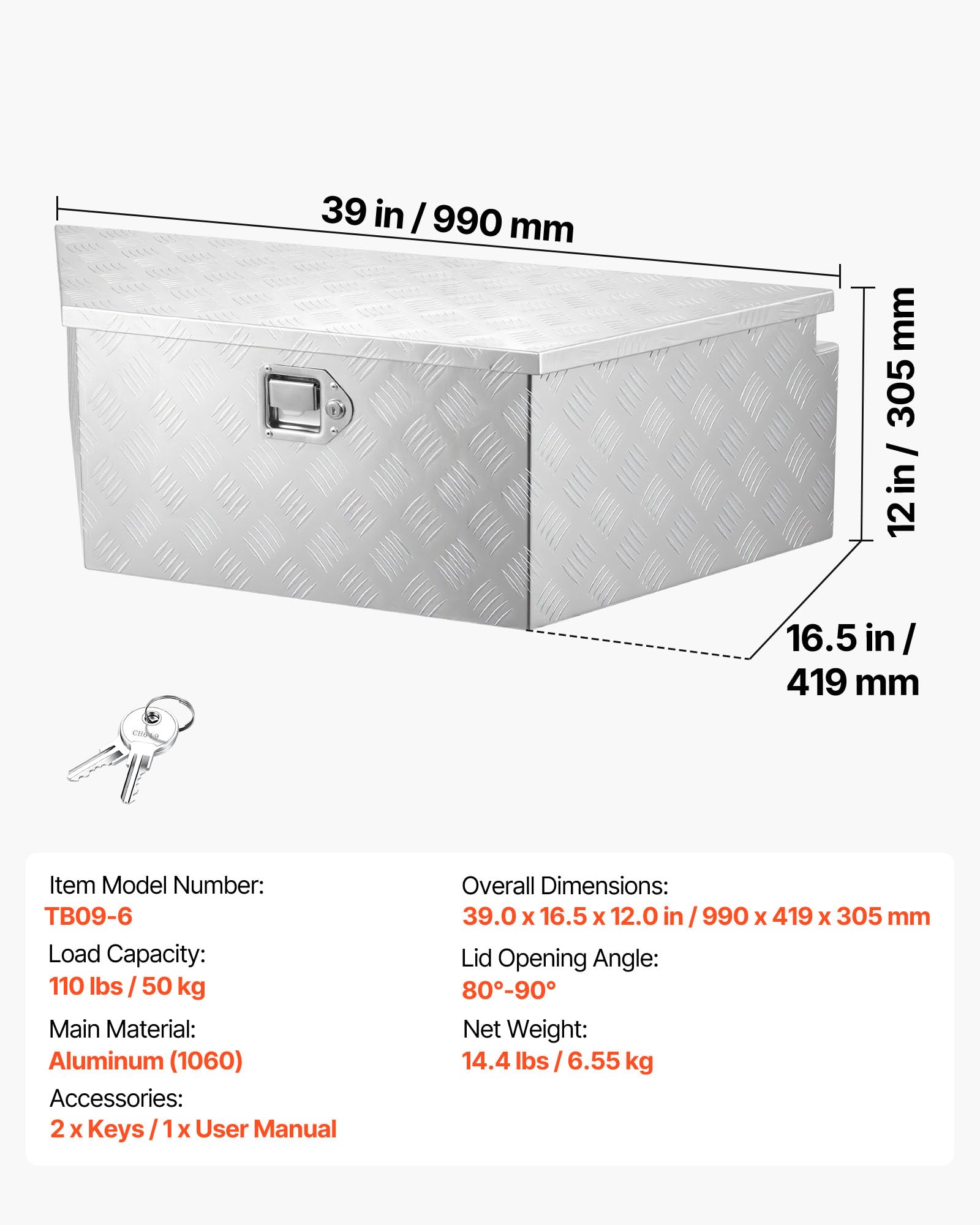 VEVOR side profile with measurement markings showing compact footprint and fit