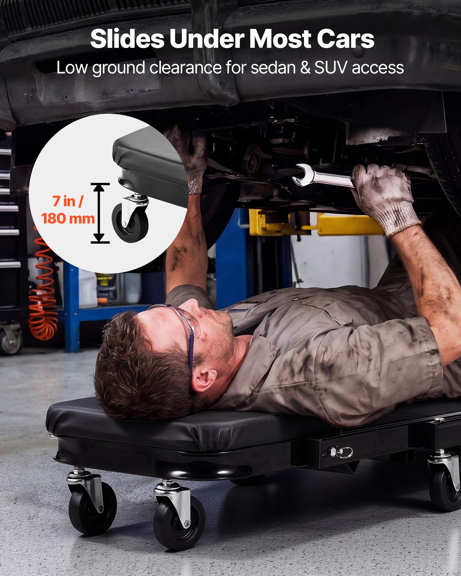 VEVOR six swivel casters close-up for smooth omnidirectional rolling across garage floors