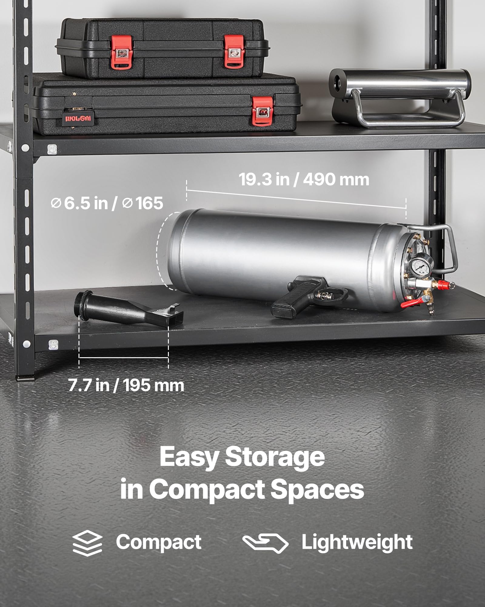 VEVOR held in a hand to show scale and easy transport advantage