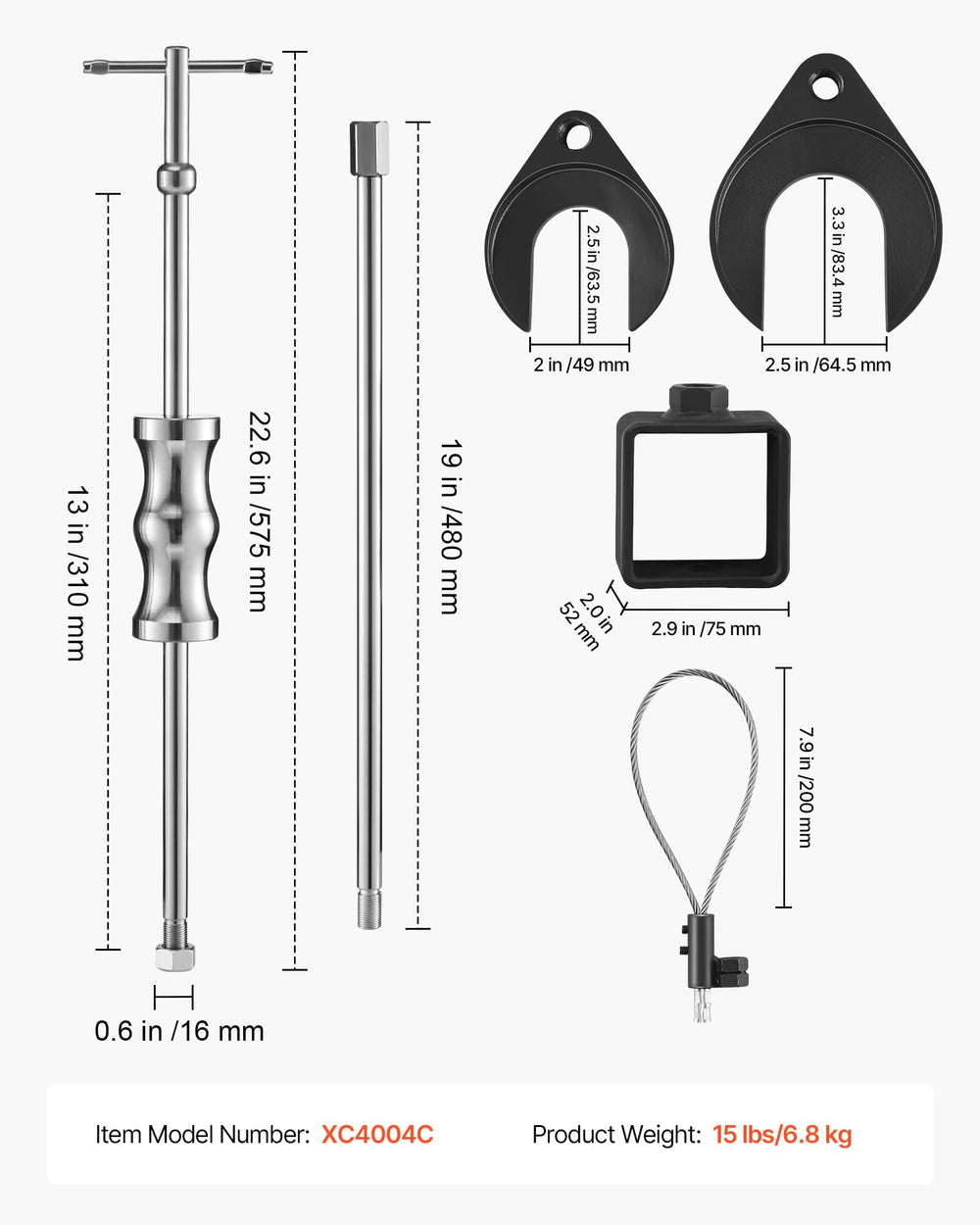 VEVOR puller next to ruler showing scale and portability for workshop planning