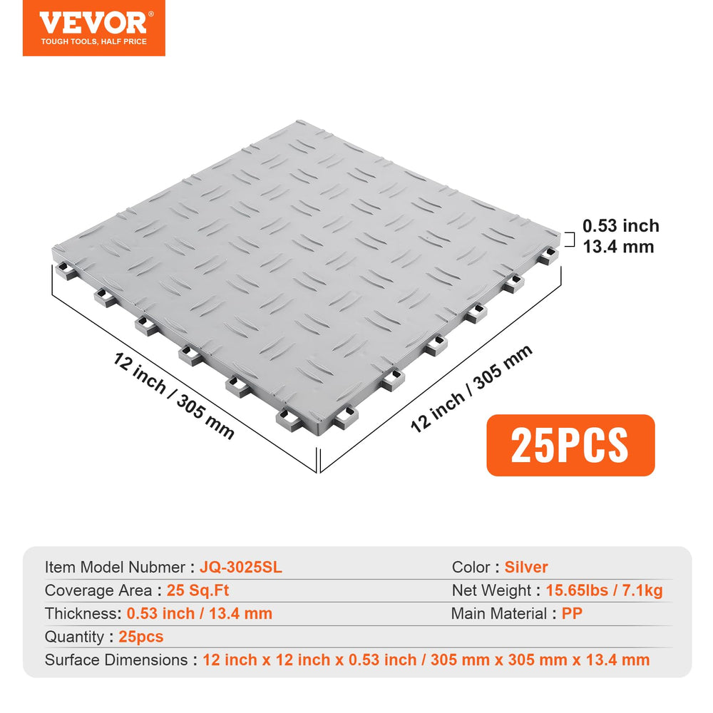 VEVOR tile held by hand for scale showing compact 12x12 inch size advantage