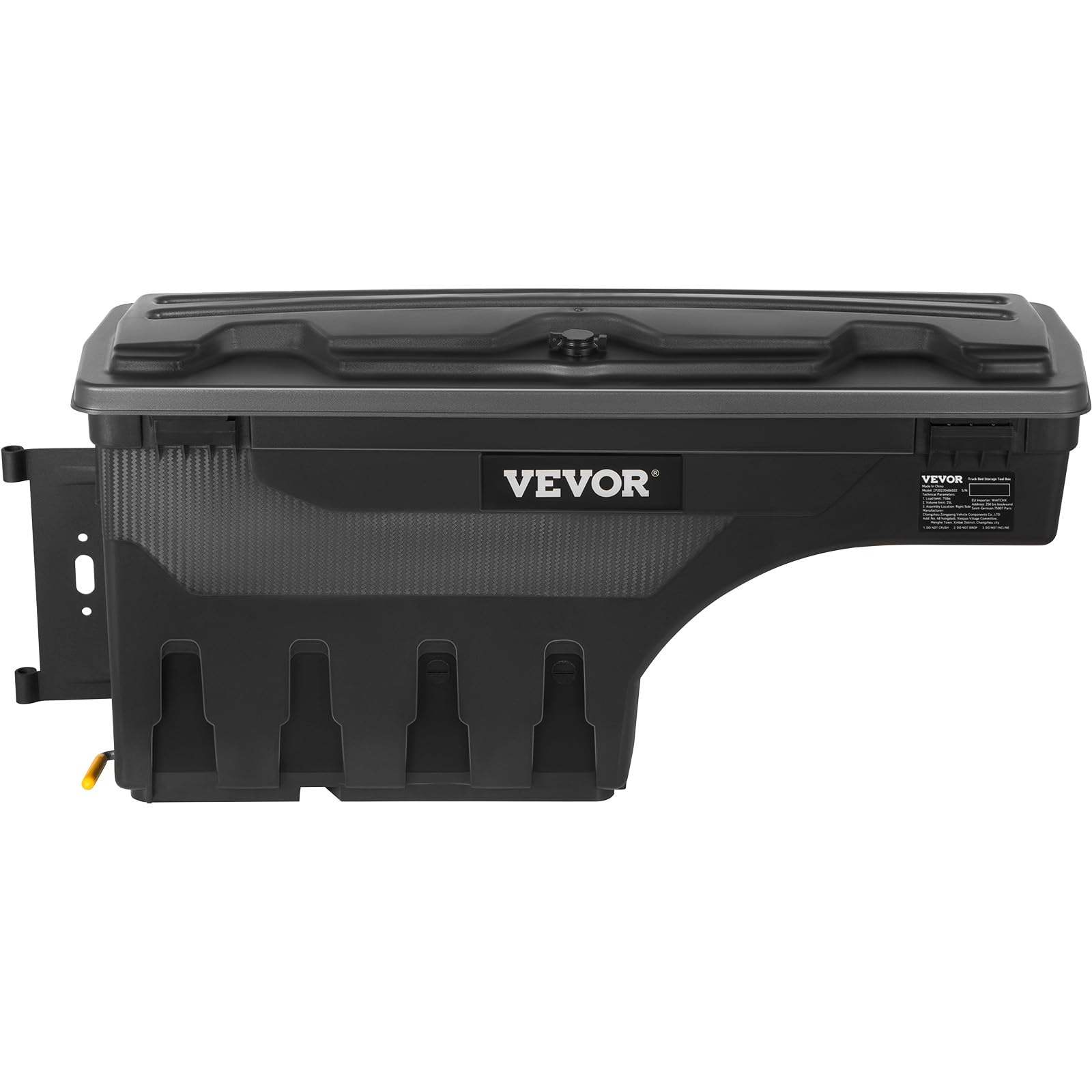 VEVOR size comparison with water bottle showing 6.6 gal capacity scale