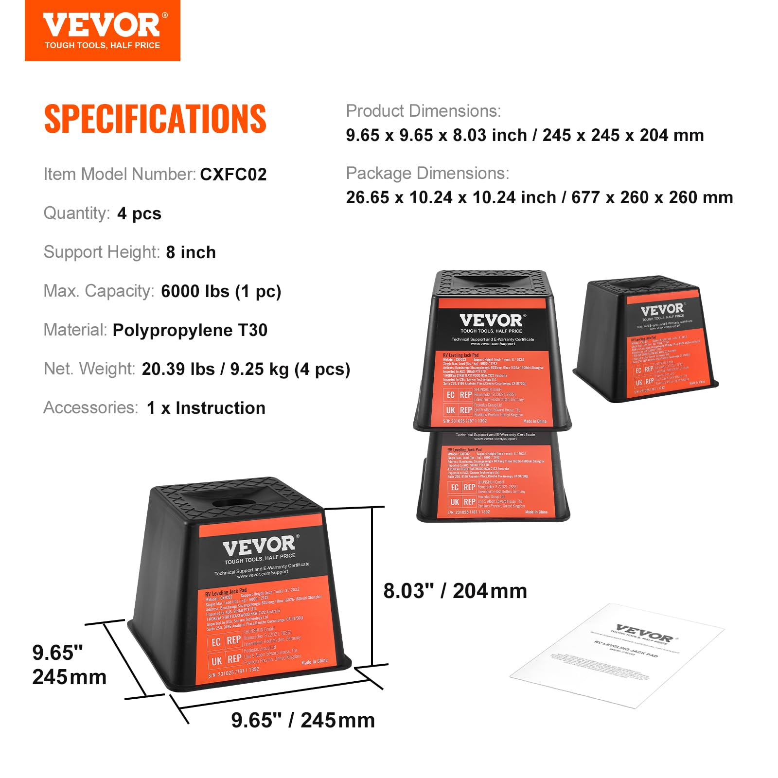 VEVOR block beside ruler for scale and travel-friendly size