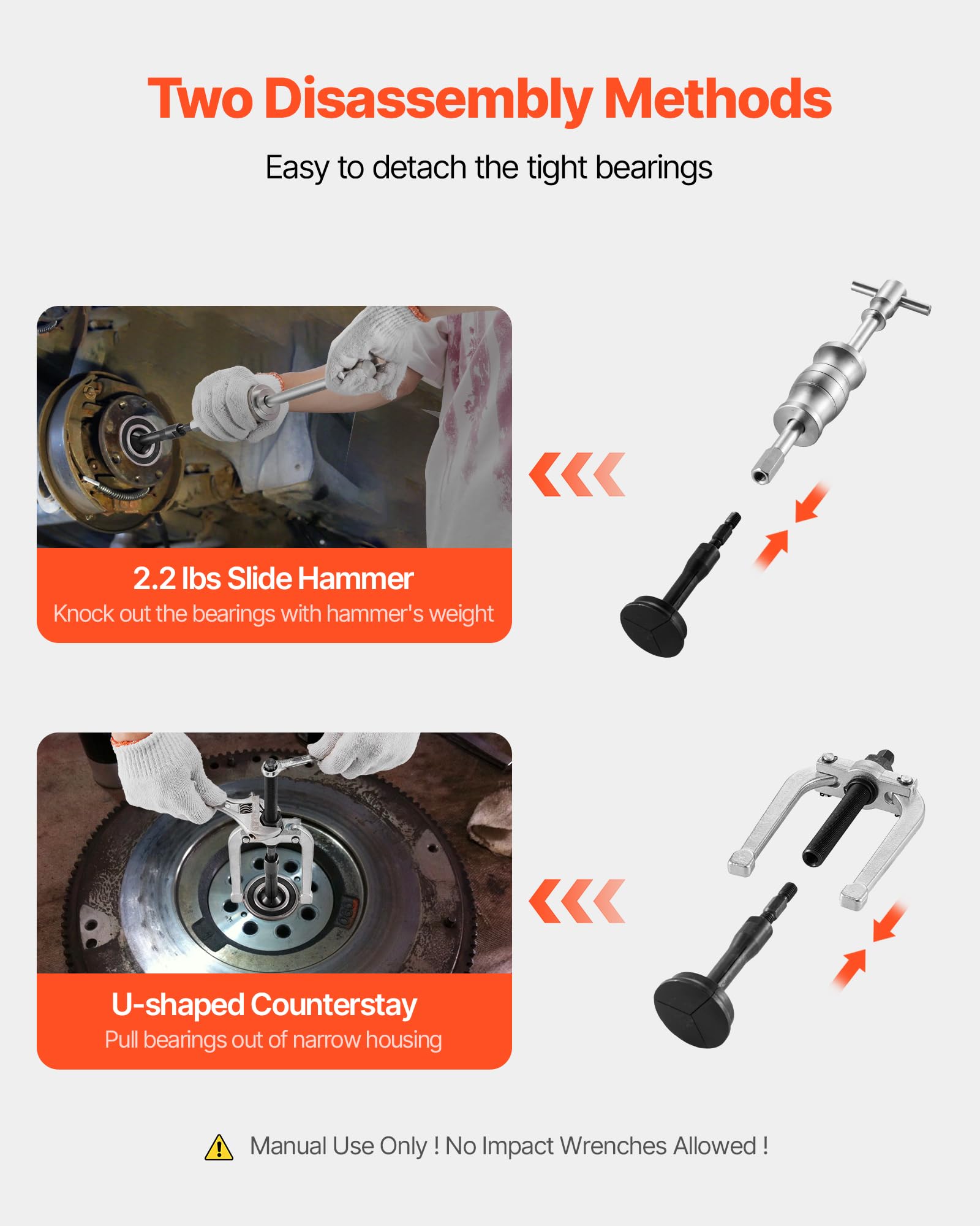 VEVOR slide hammer head close-up highlighting impact surface and solid build for controlled extraction force