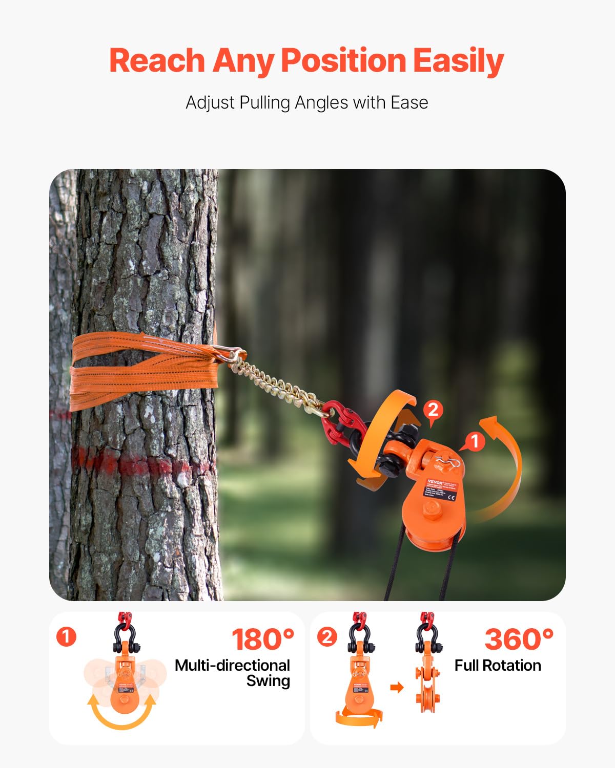 VEVOR G80 chain detail illustrating heat-treated links for high-strength durability