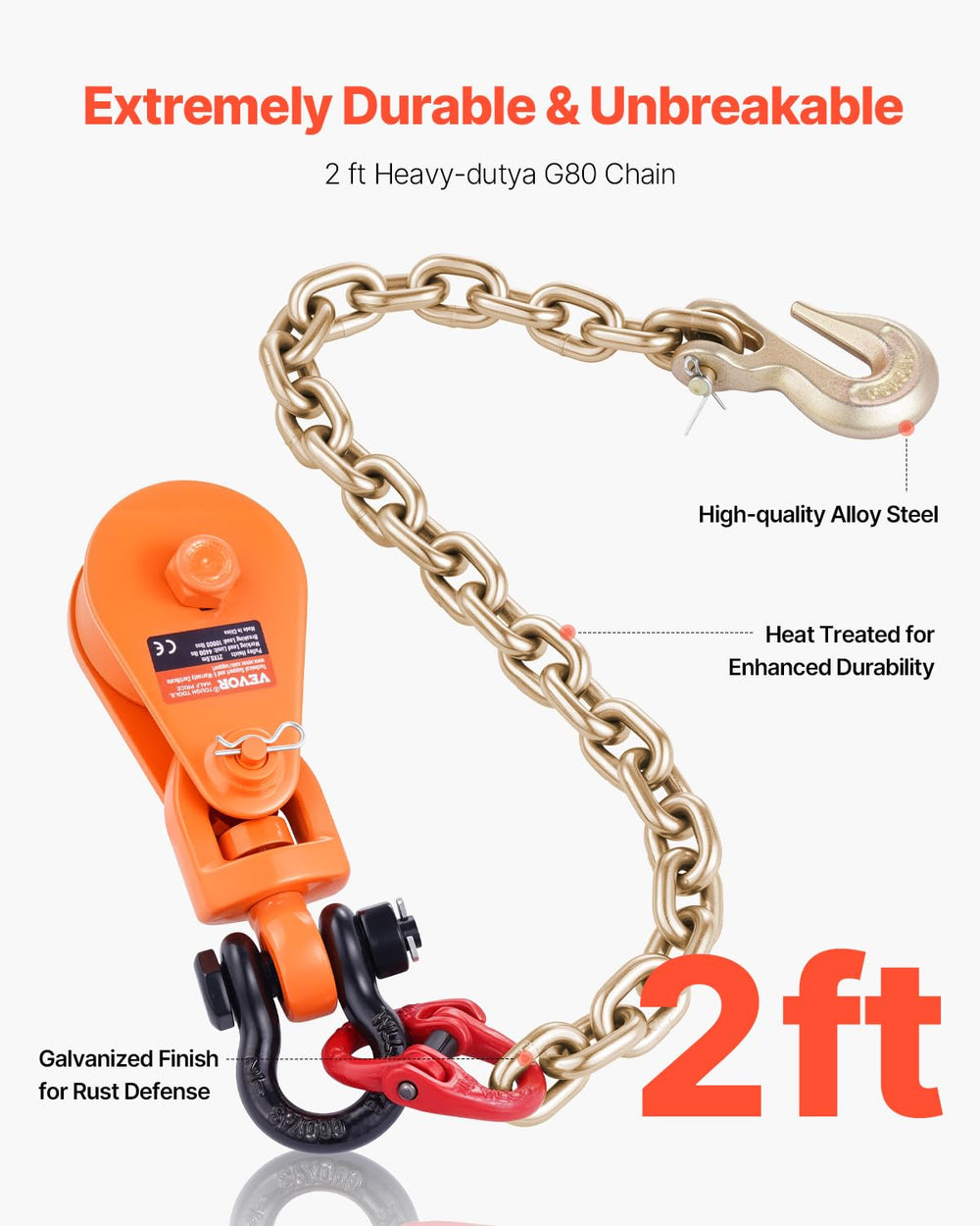 VEVOR snatch block open side panel demonstrating easy rope threading and fast access